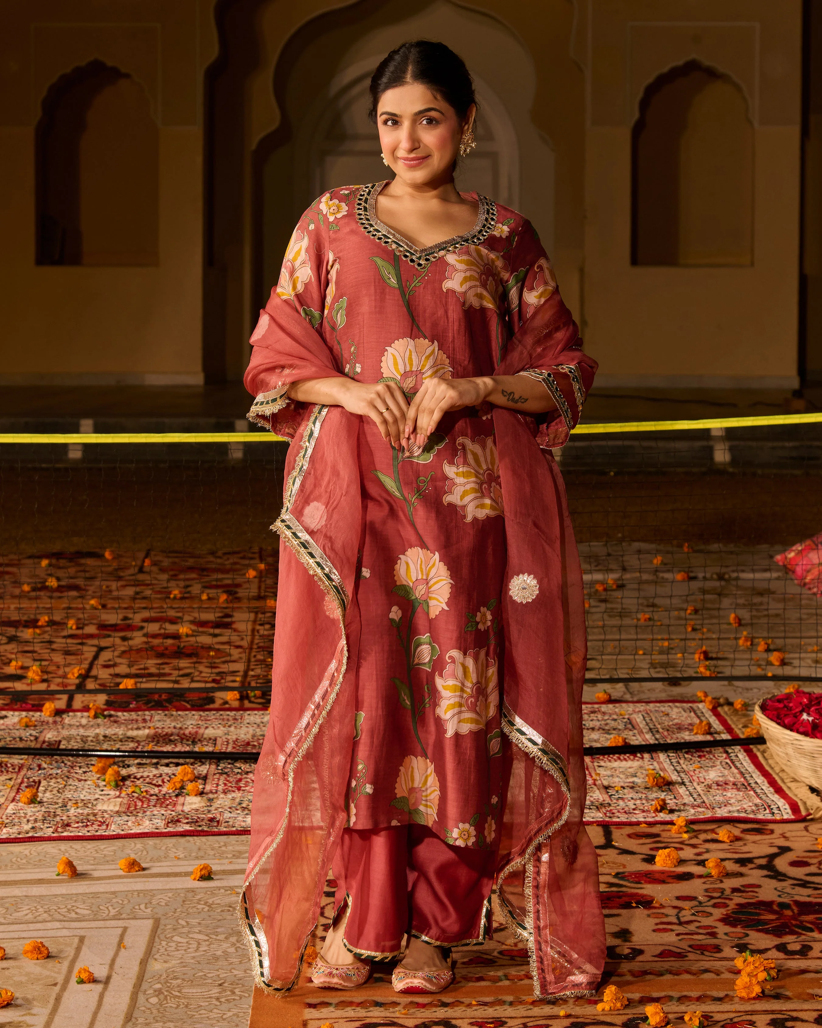 Rooh Mauve Printed Chanderi Suit Set - Image 2
