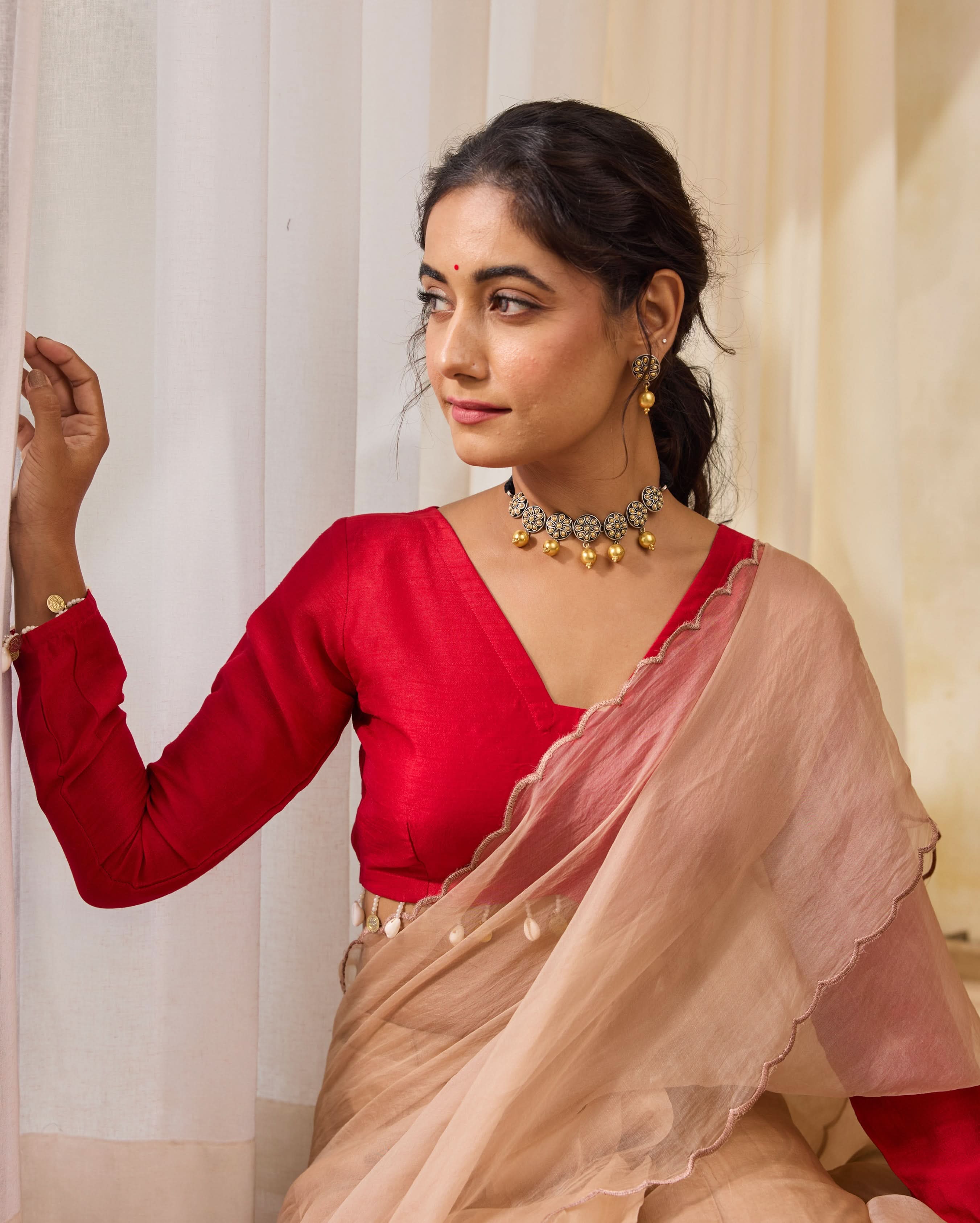 Rose Cascade Red Silk Blouse - Image 2