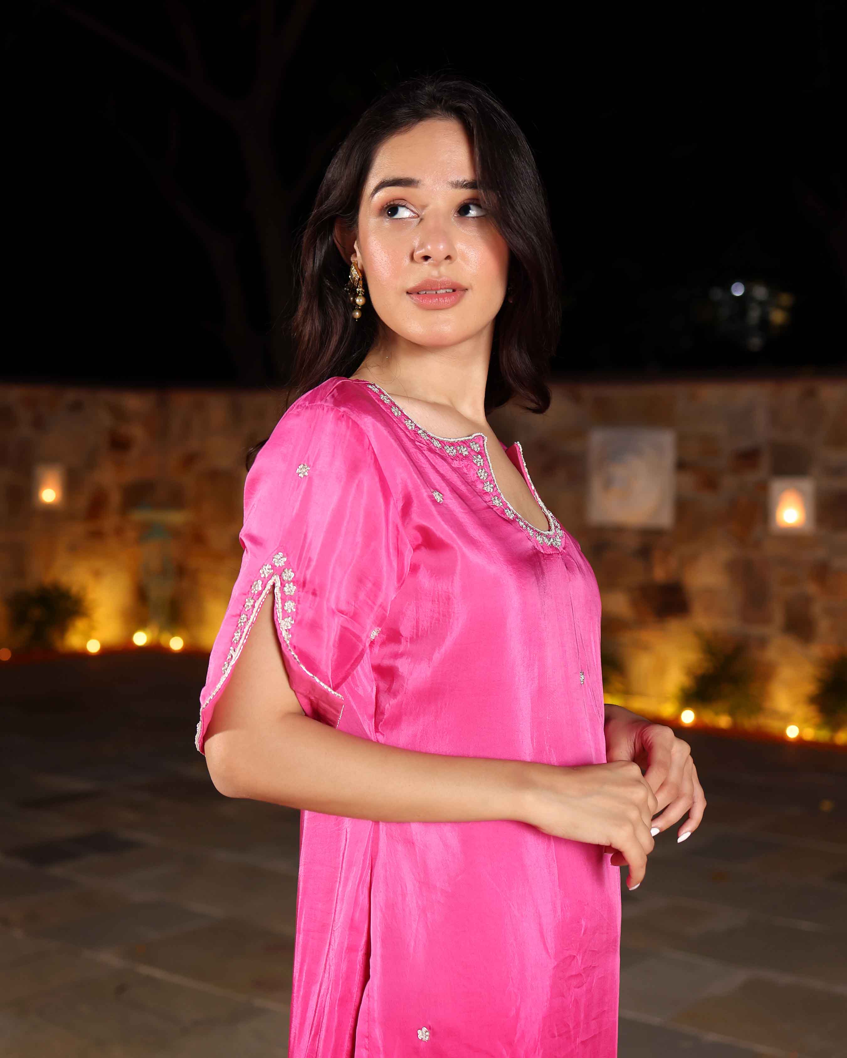 Rosewater Ombre Embroidered Silk Kurta Set - Image 3