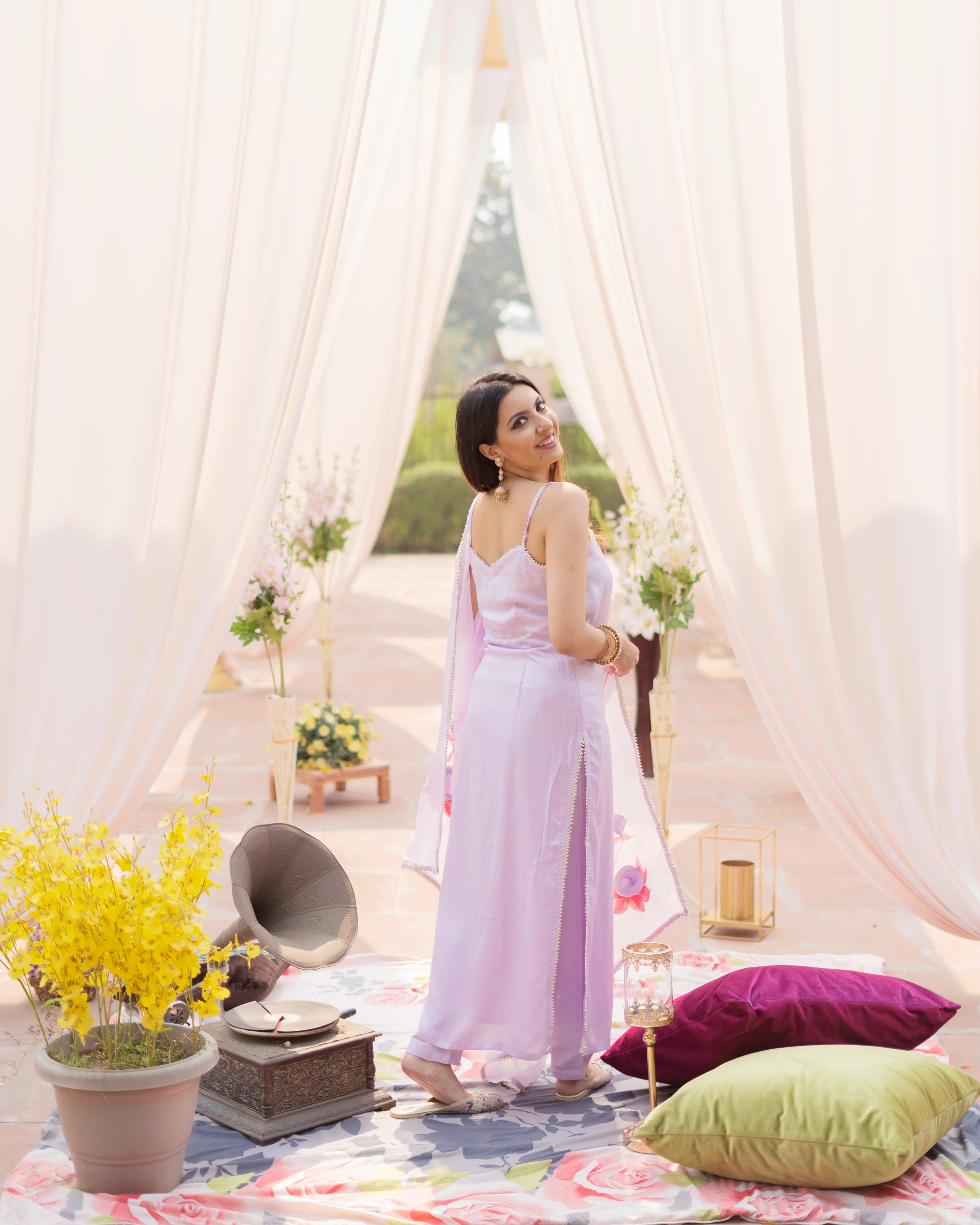 Royal Paradise Organza Handpainted Satin Suit Set - Image 4