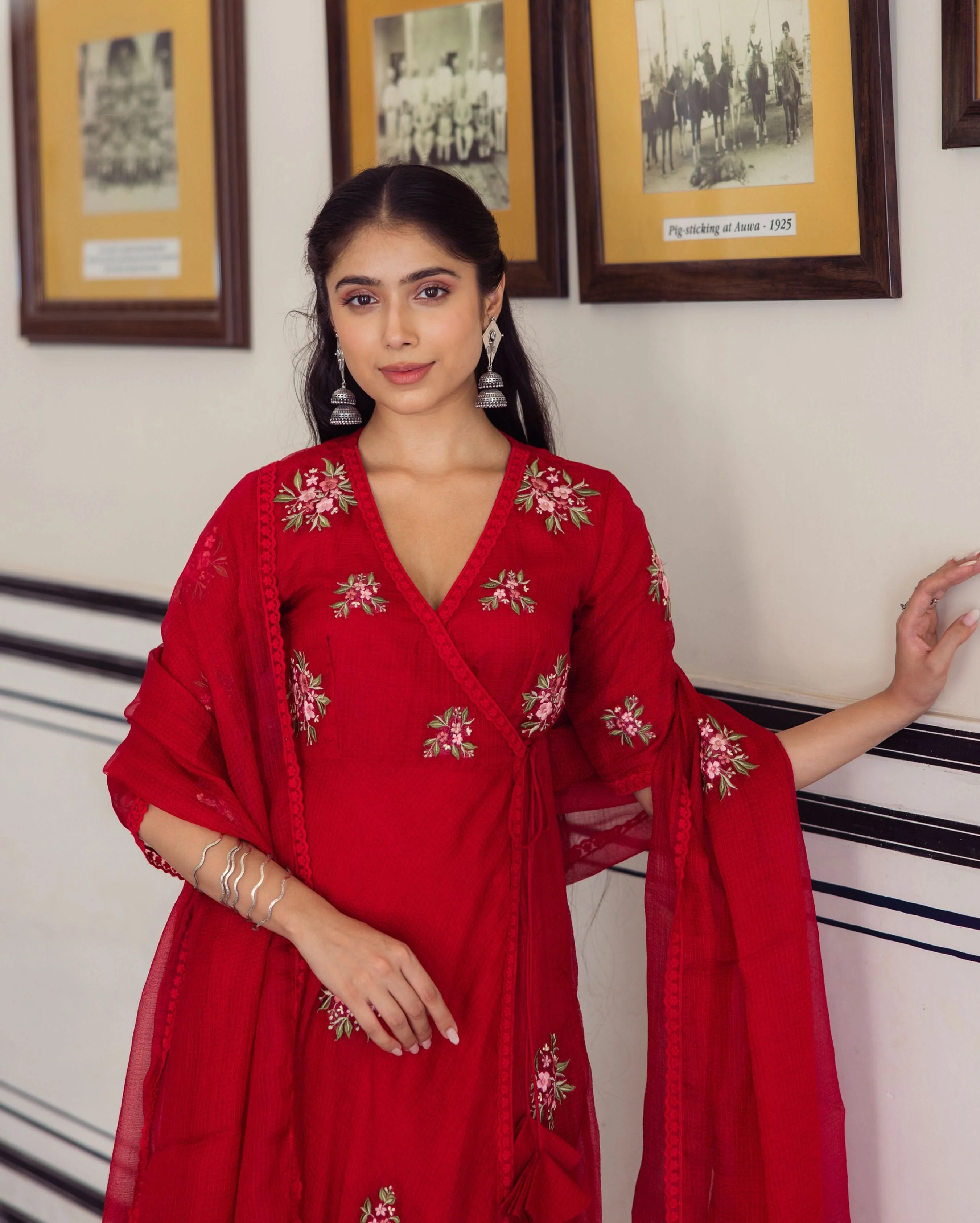 Ruby Red Embroidered Doria Suit Set - Image 5