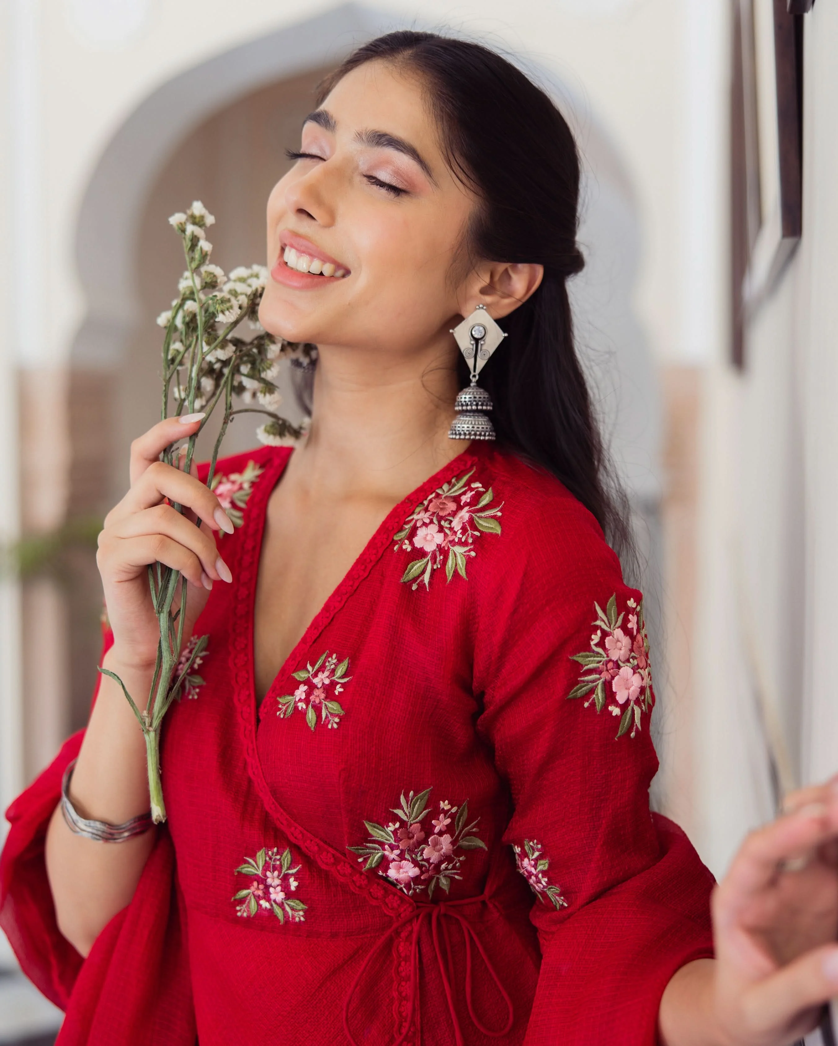 Ruby Red Embroidered Doria Suit Set - Image 6