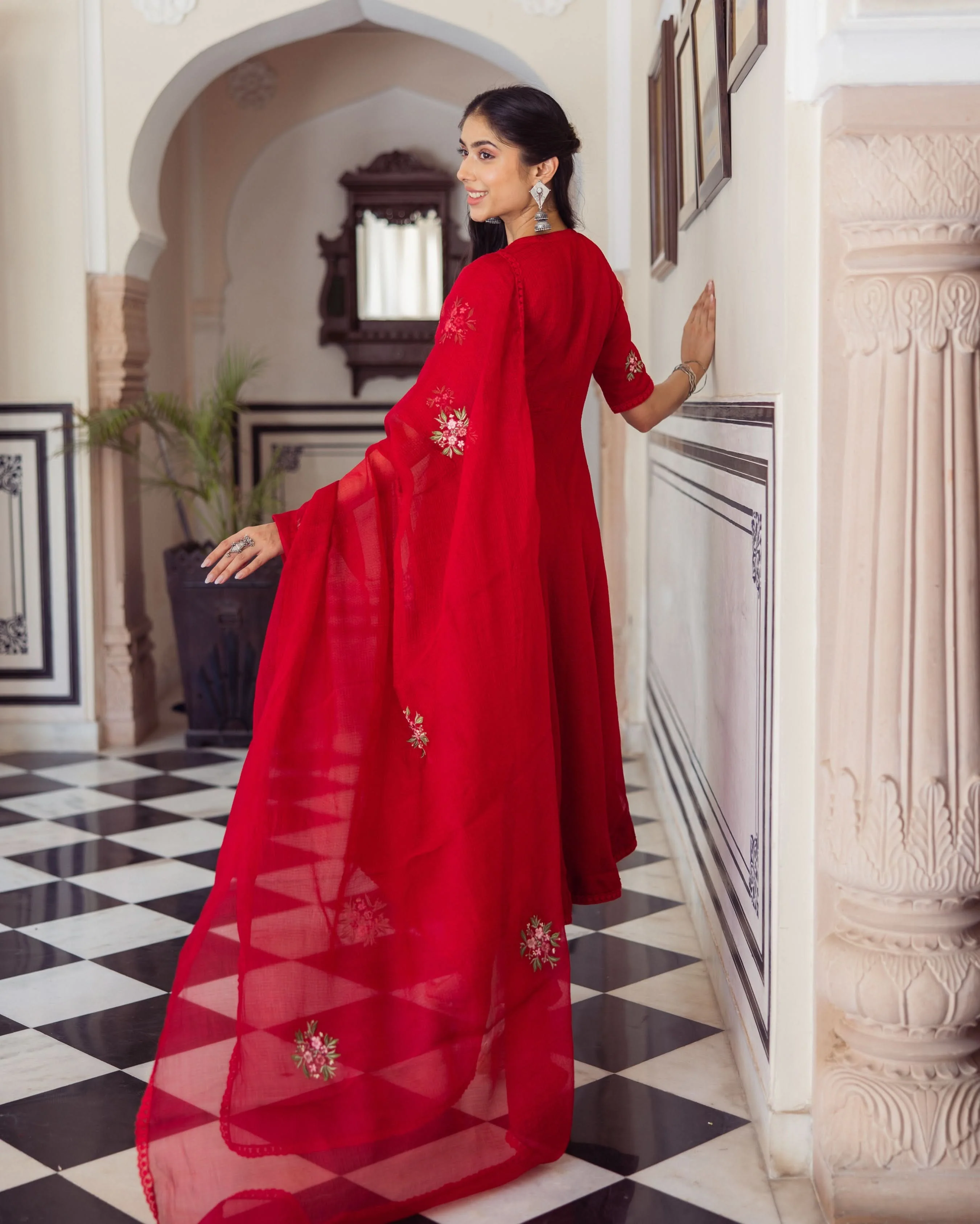 Ruby Red Embroidered Doria Suit Set - Image 7