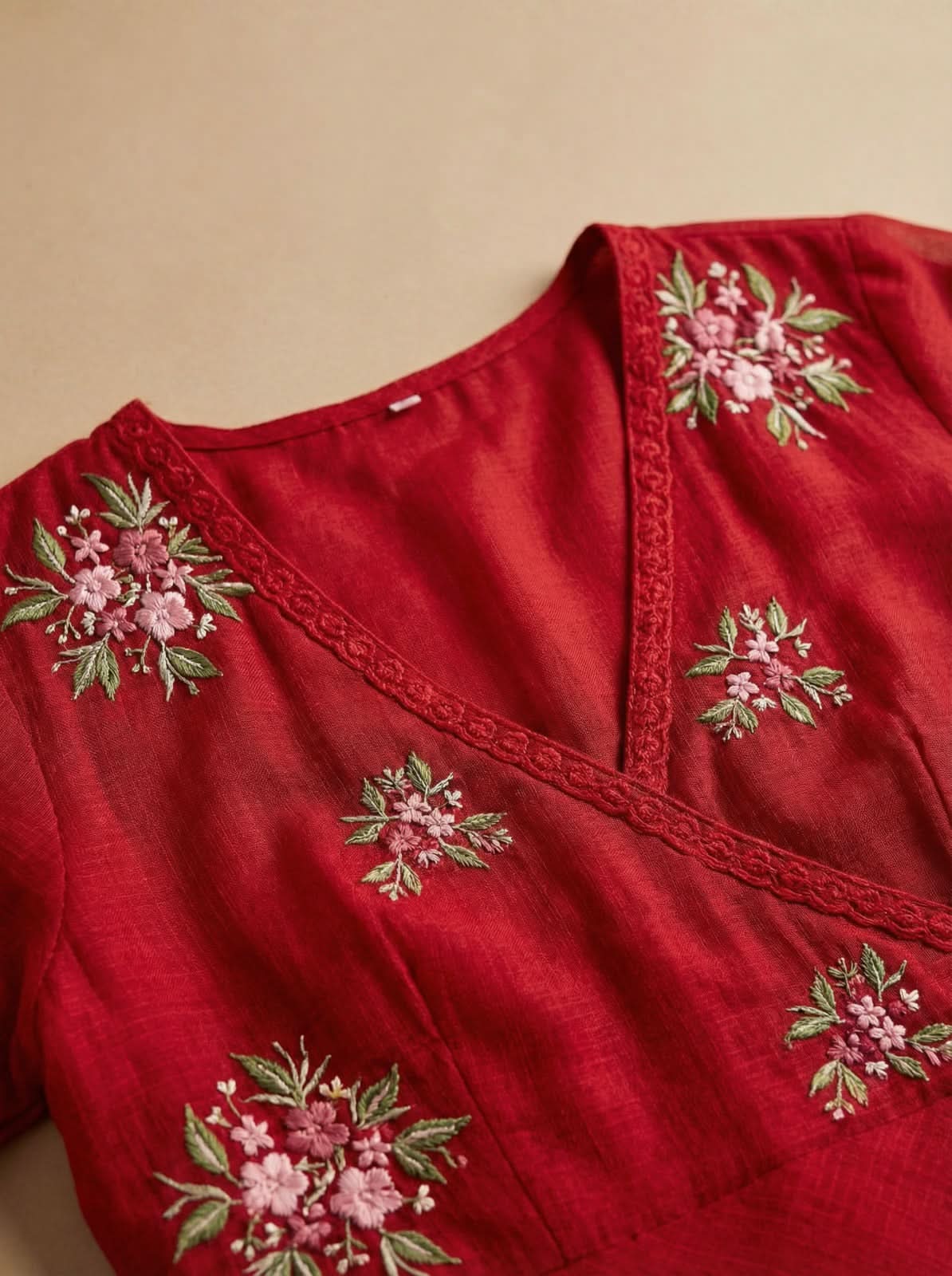 Ruby Red Embroidered Doria Suit Set - Image 8