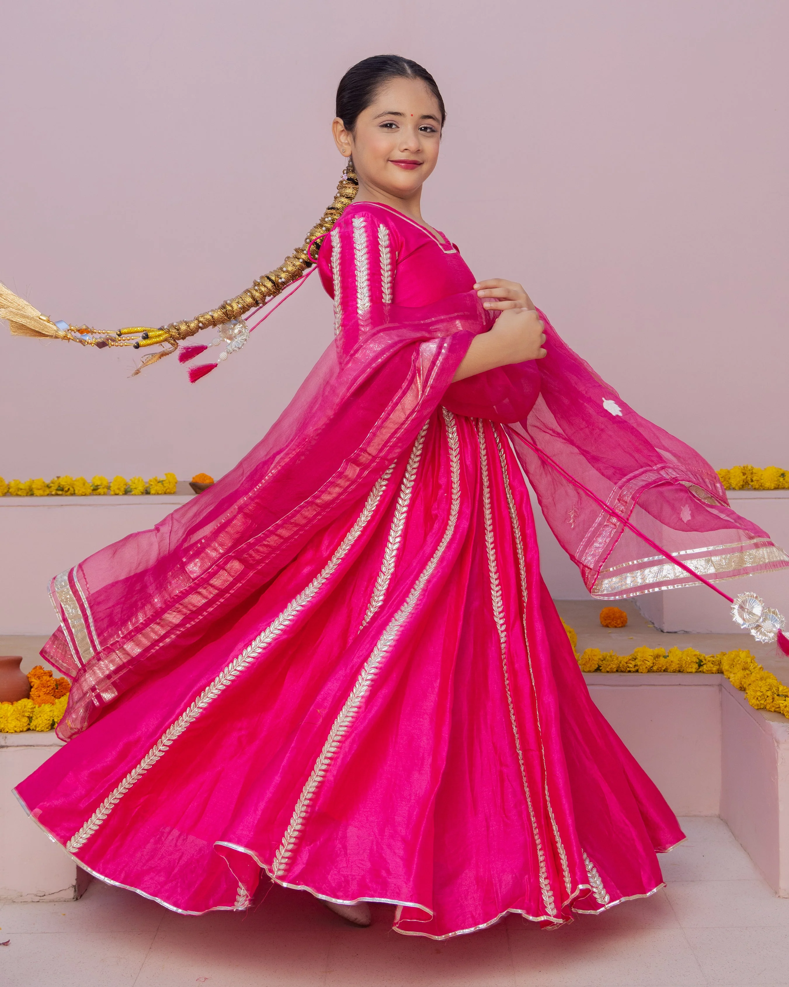 Ruh Magenta Solid Chanderi Lehenga Set - Image 3