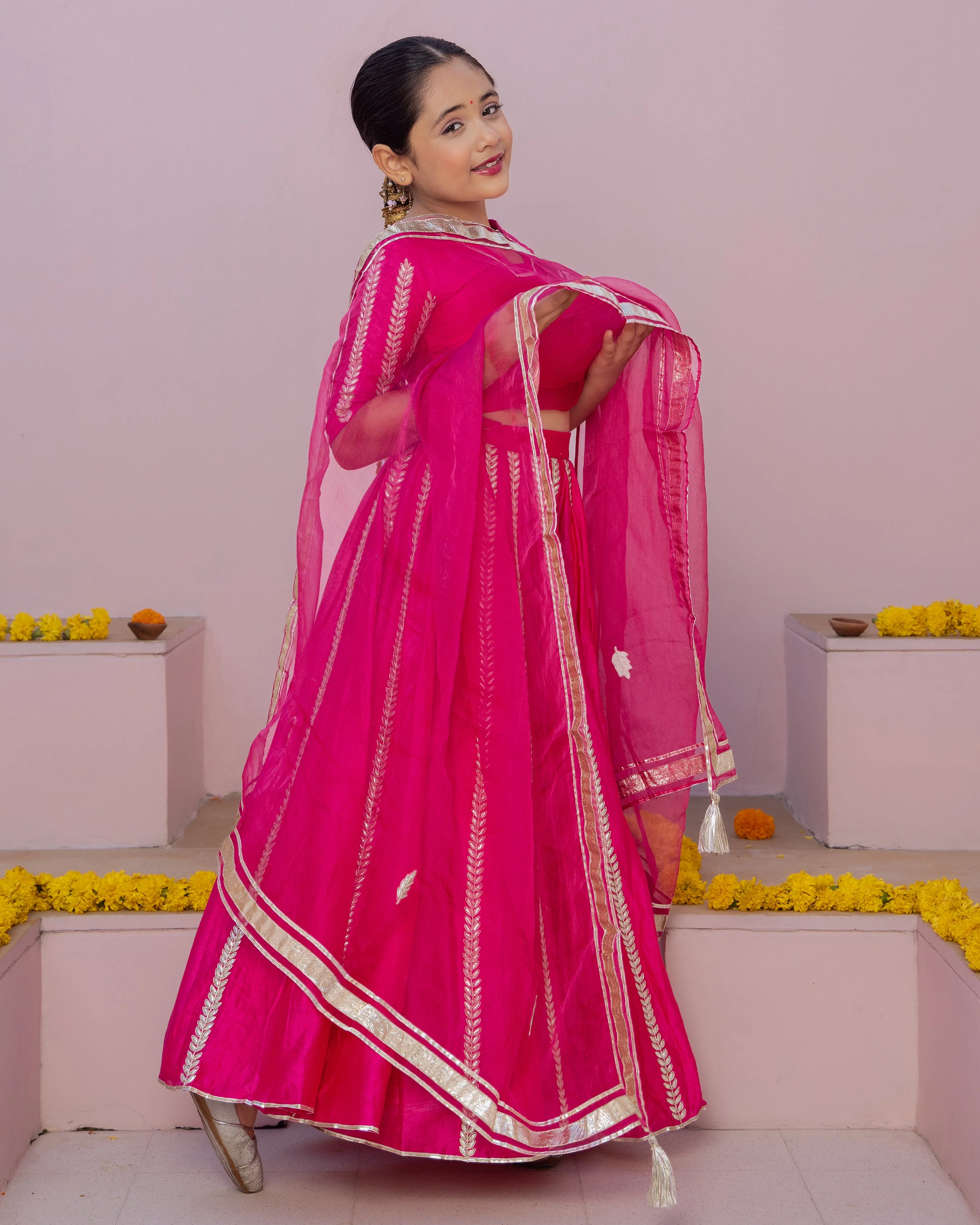Ruh Magenta Solid Chanderi Lehenga Set - Image 4