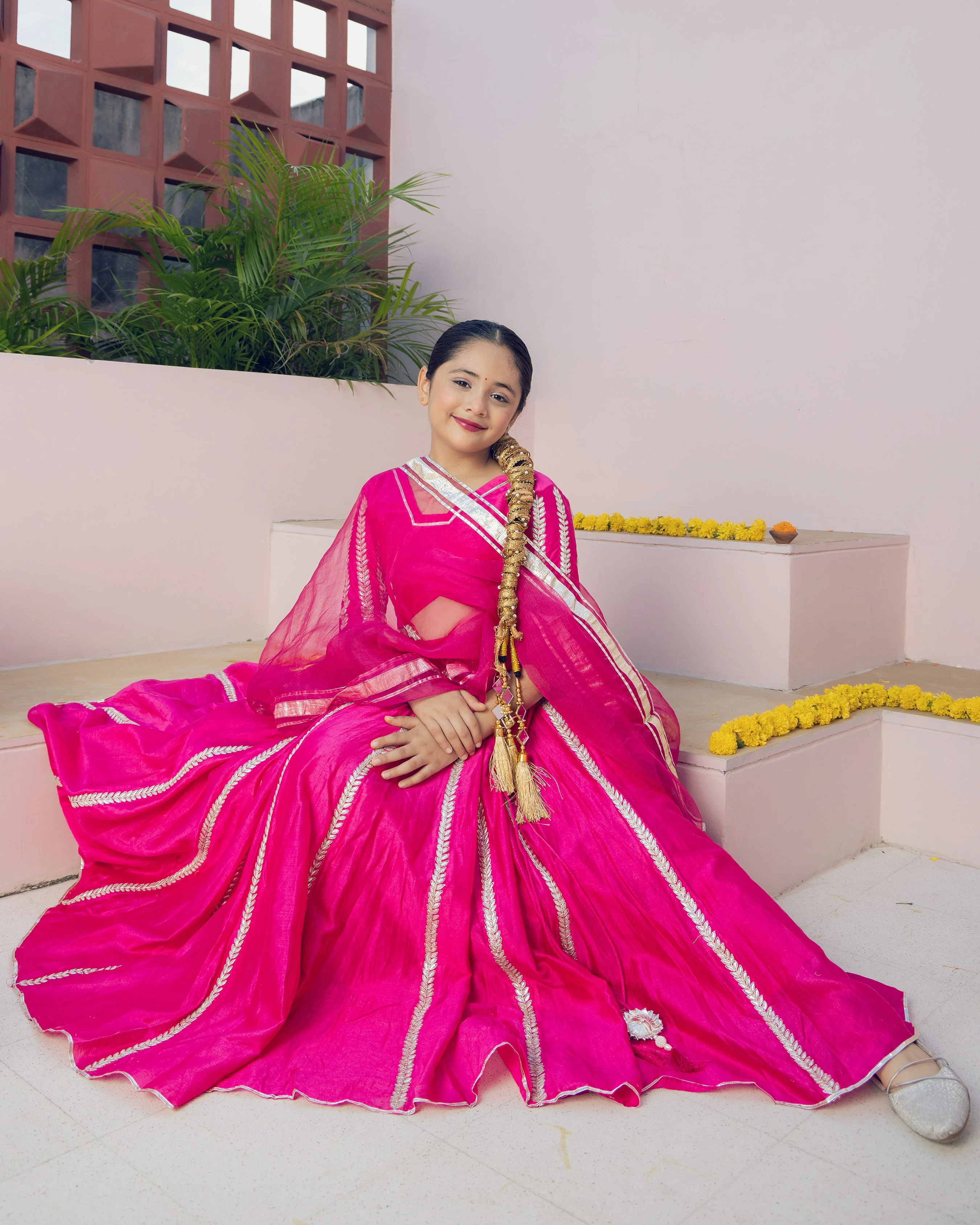 Ruh Magenta Solid Chanderi Lehenga Set - Image 5