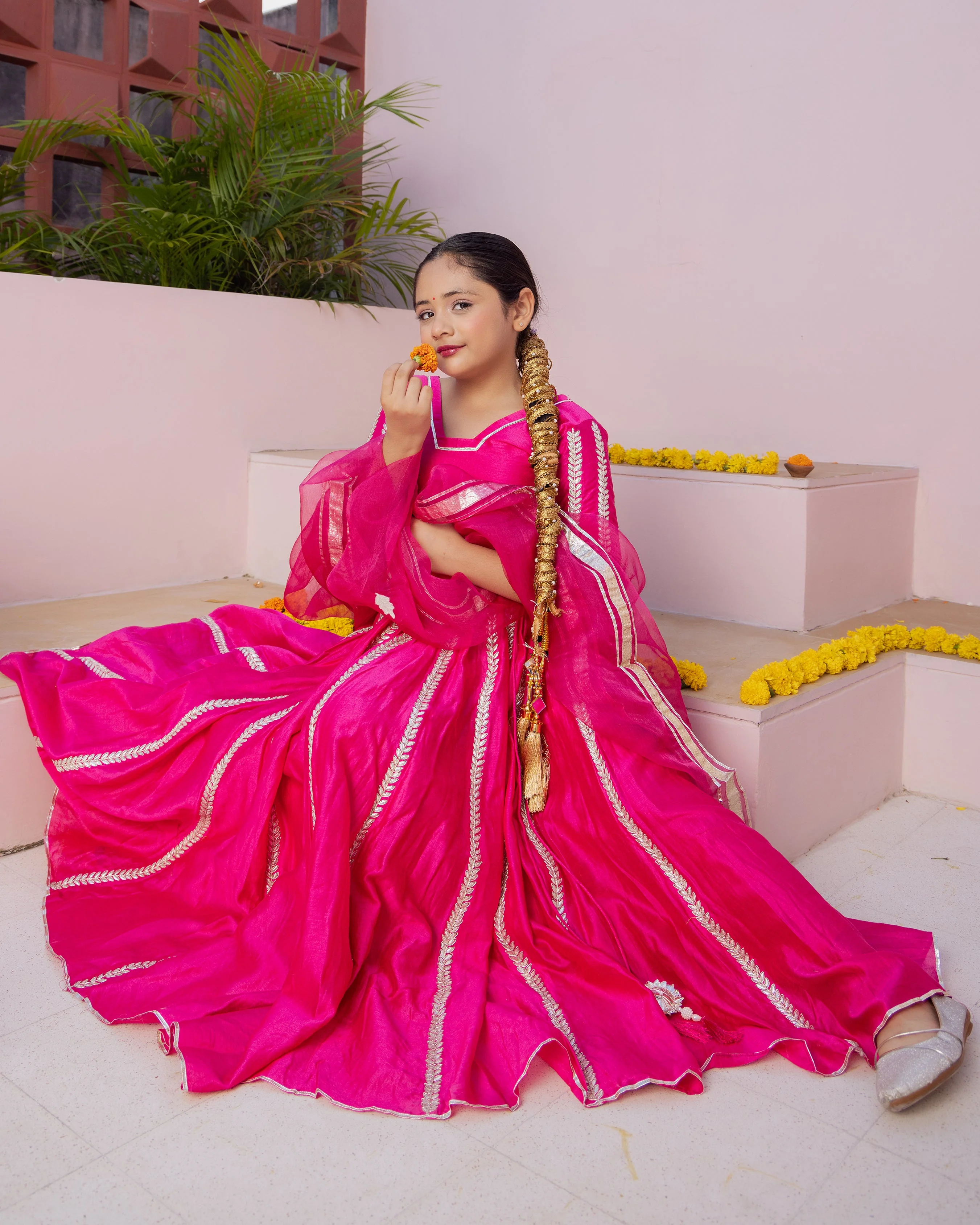 Ruh Magenta Solid Chanderi Lehenga Set - Image 6