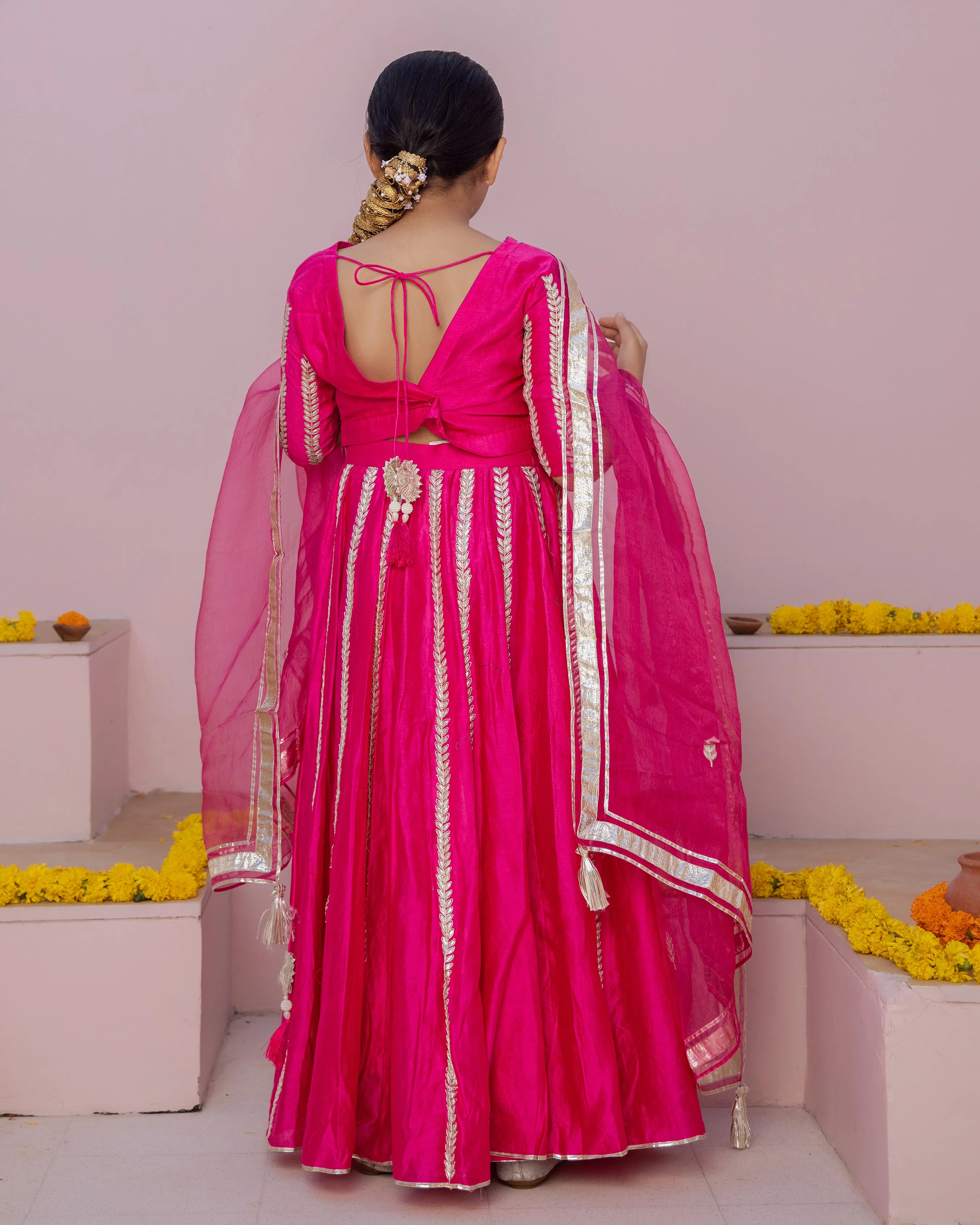 Ruh Magenta Solid Chanderi Lehenga Set - Image 7