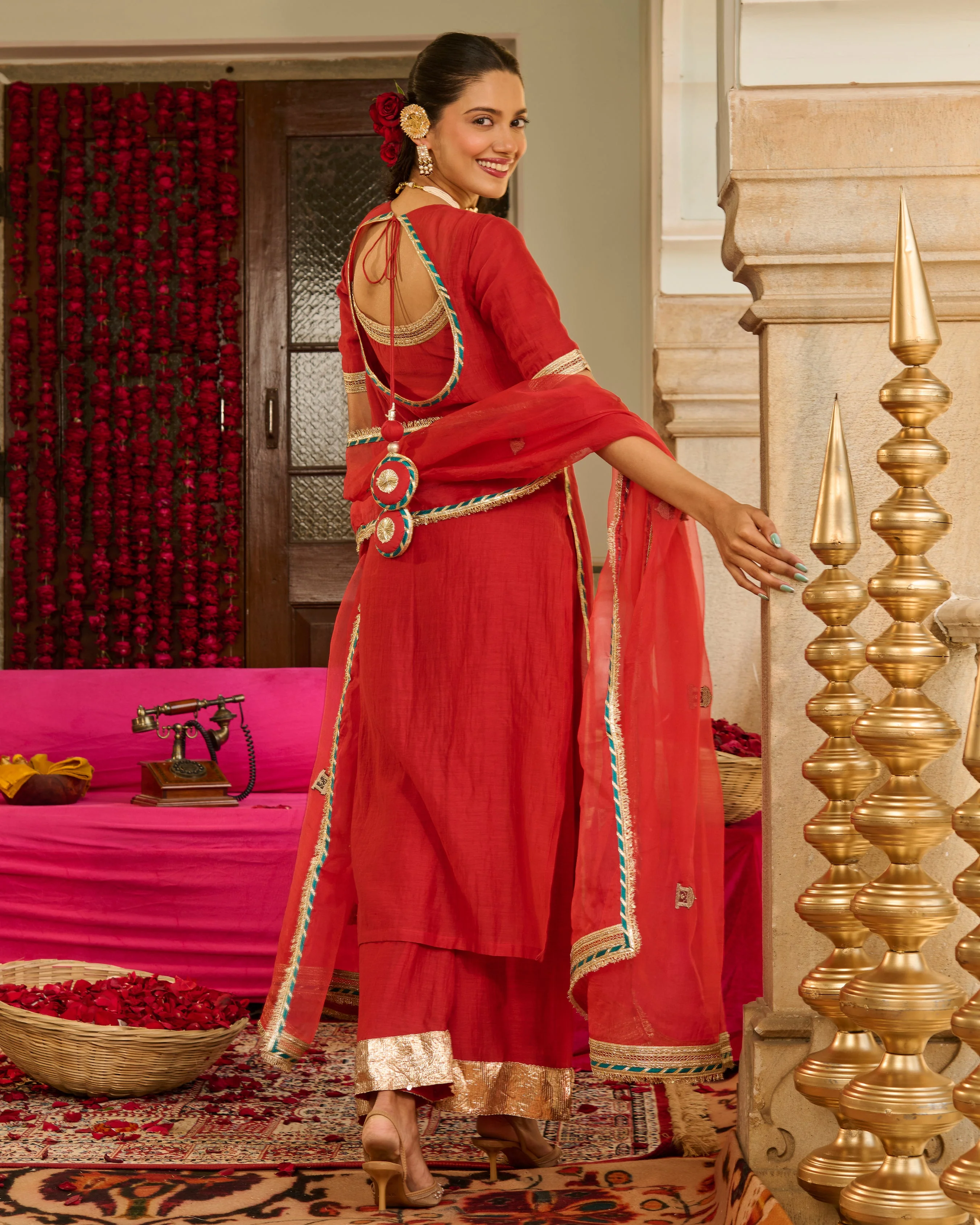 Rust Red Solid Chanderi Suit Set - Image 8