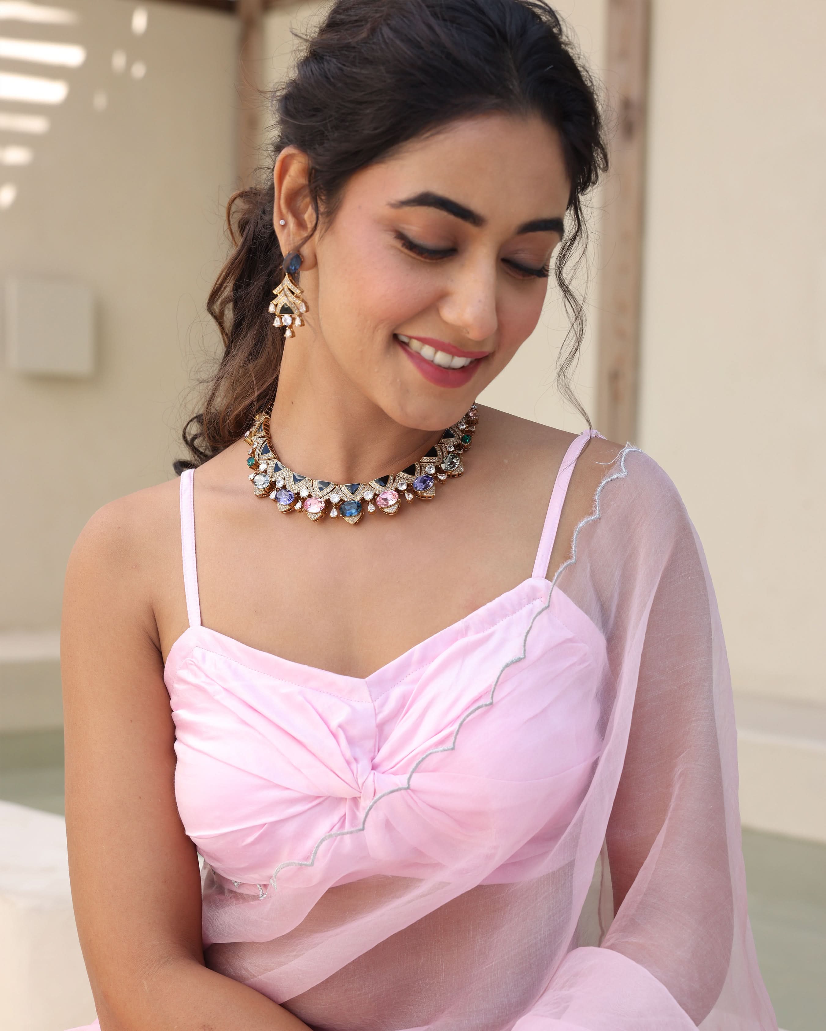 Saanjh Pink Satin Blouse - Image 3