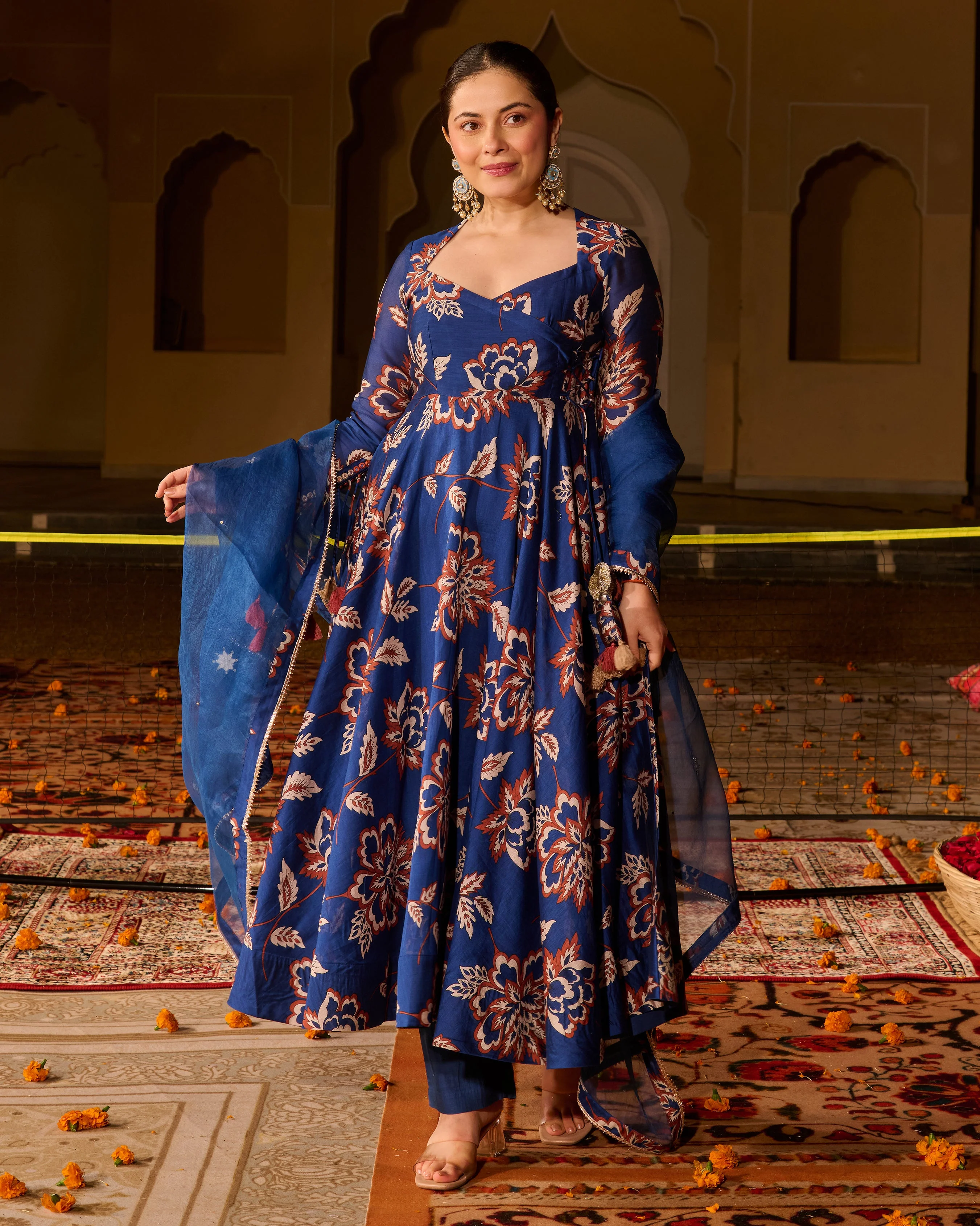 Saba Blue Printed Chanderi Suit Set - Image 2