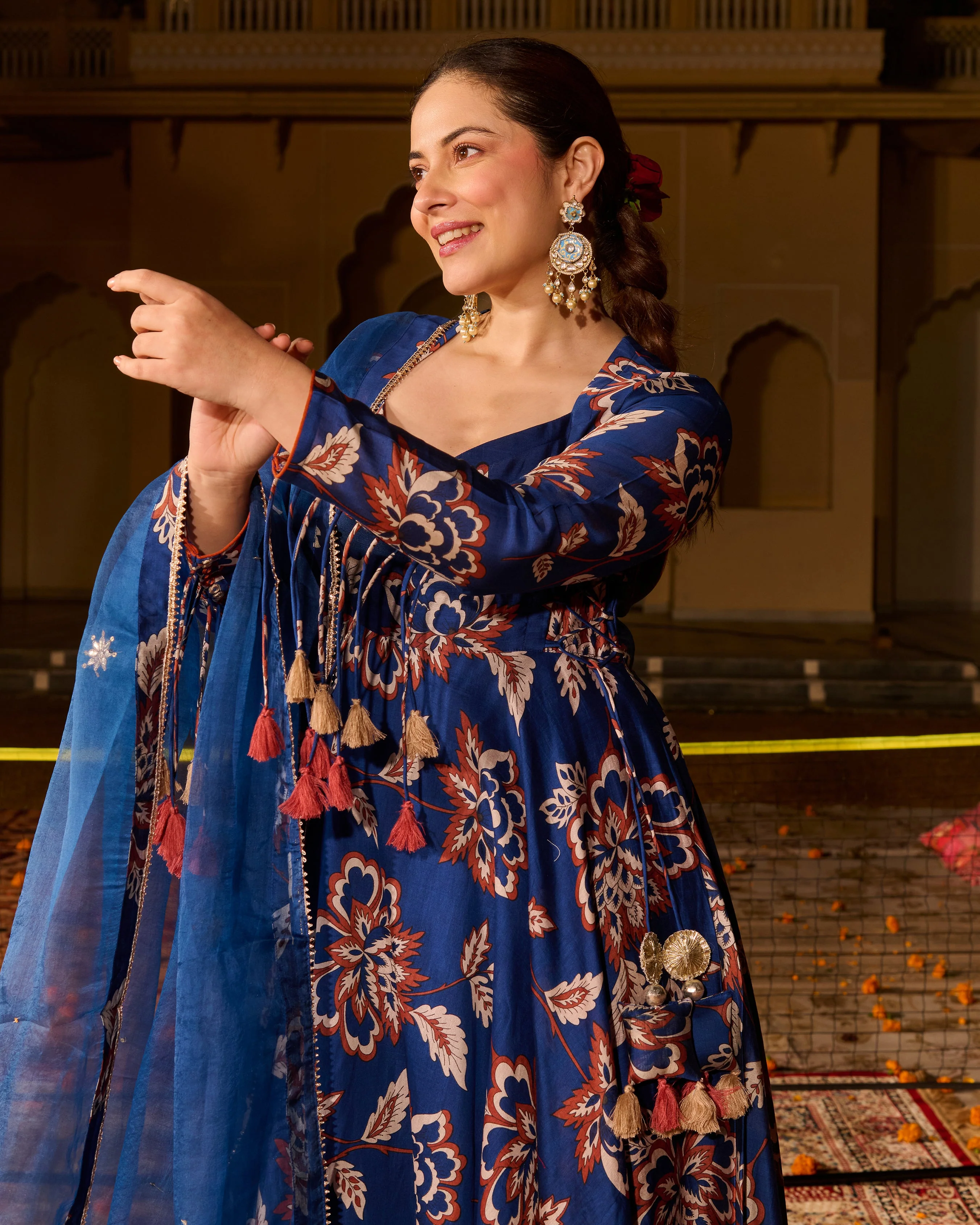 Saba Blue Printed Chanderi Suit Set - Image 3