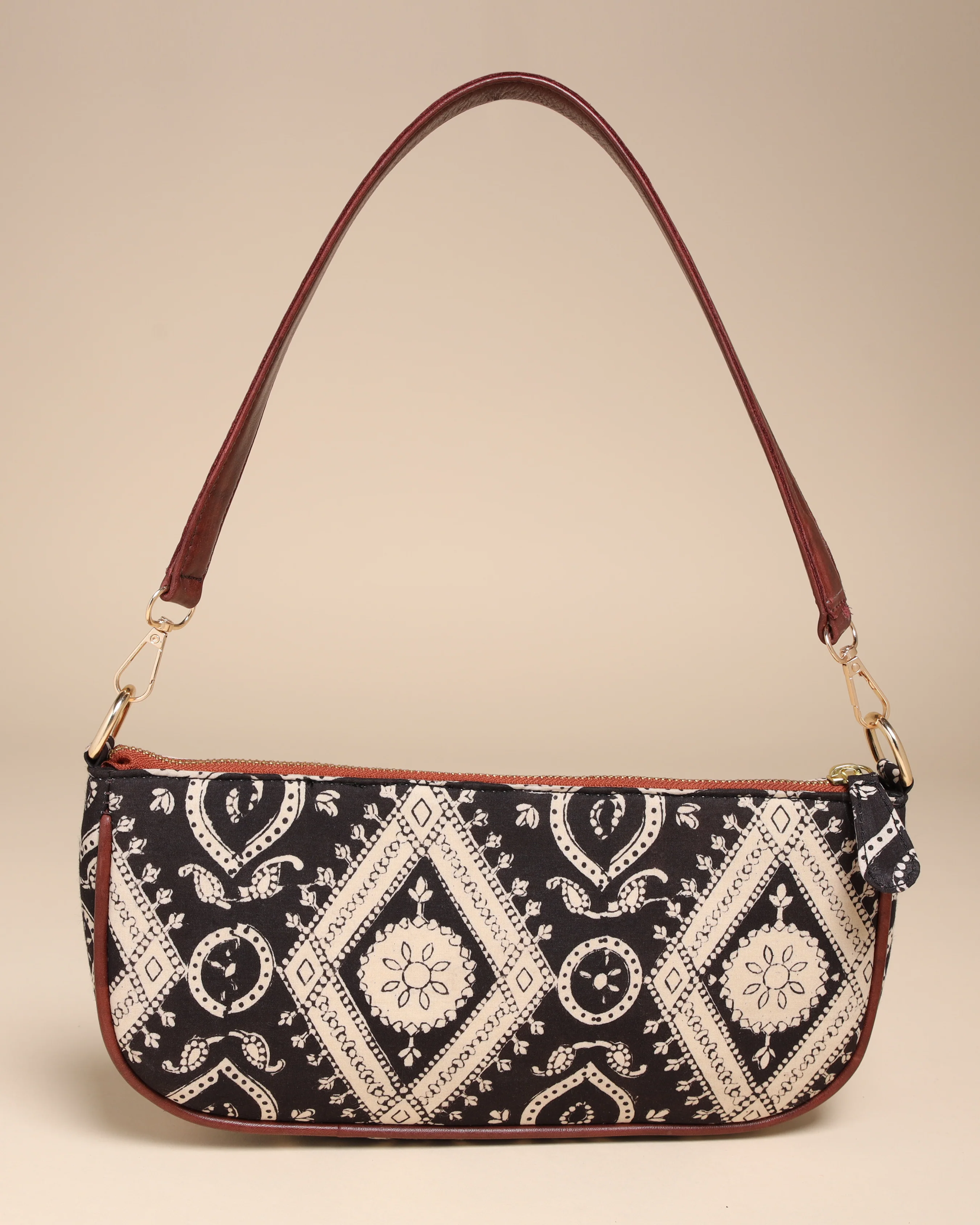 Sable Black Cotton Blockprinted Mini Baguette Bag - Image 3