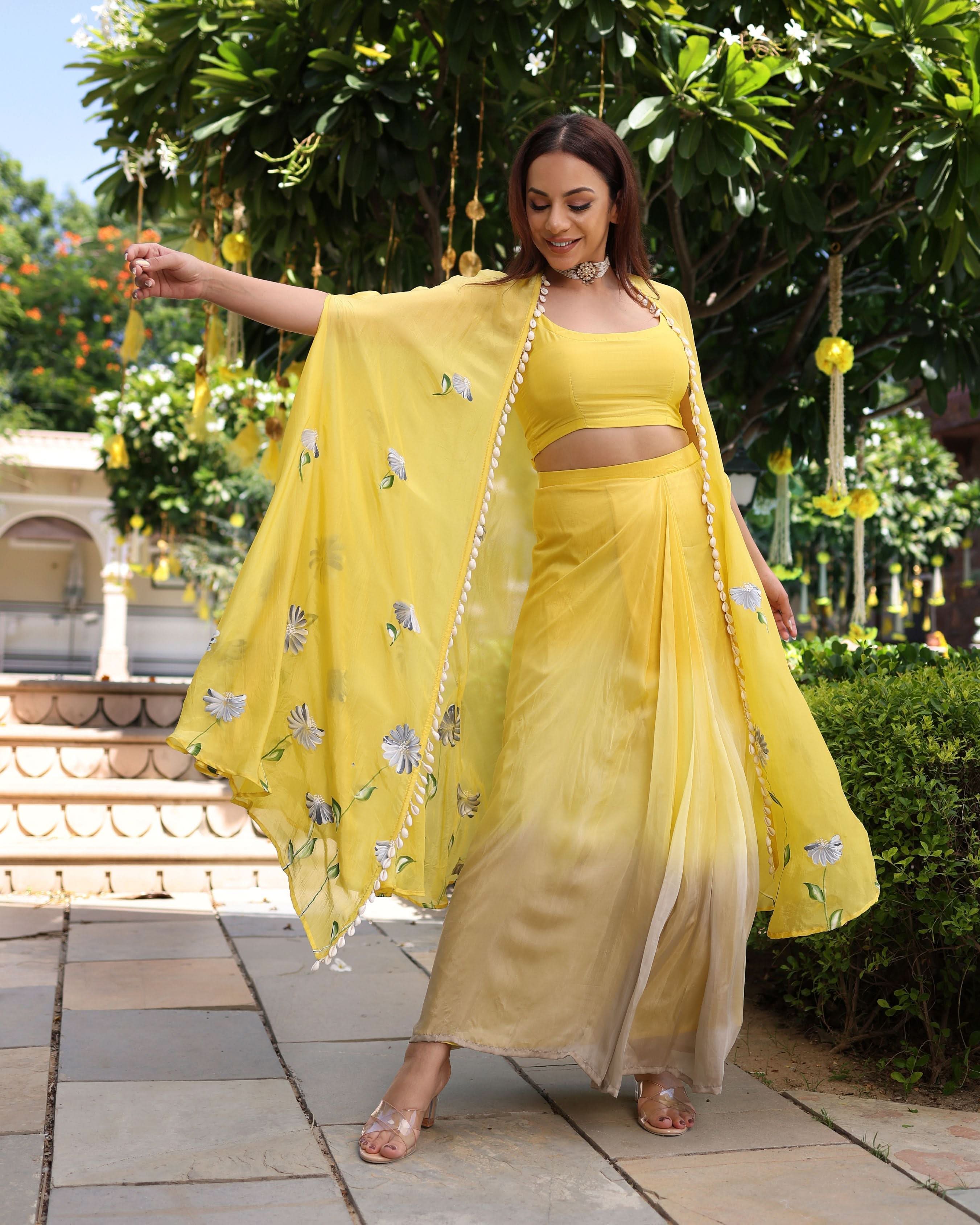 Sagnika Yellow Ombre Silk Coord Set - Image 2