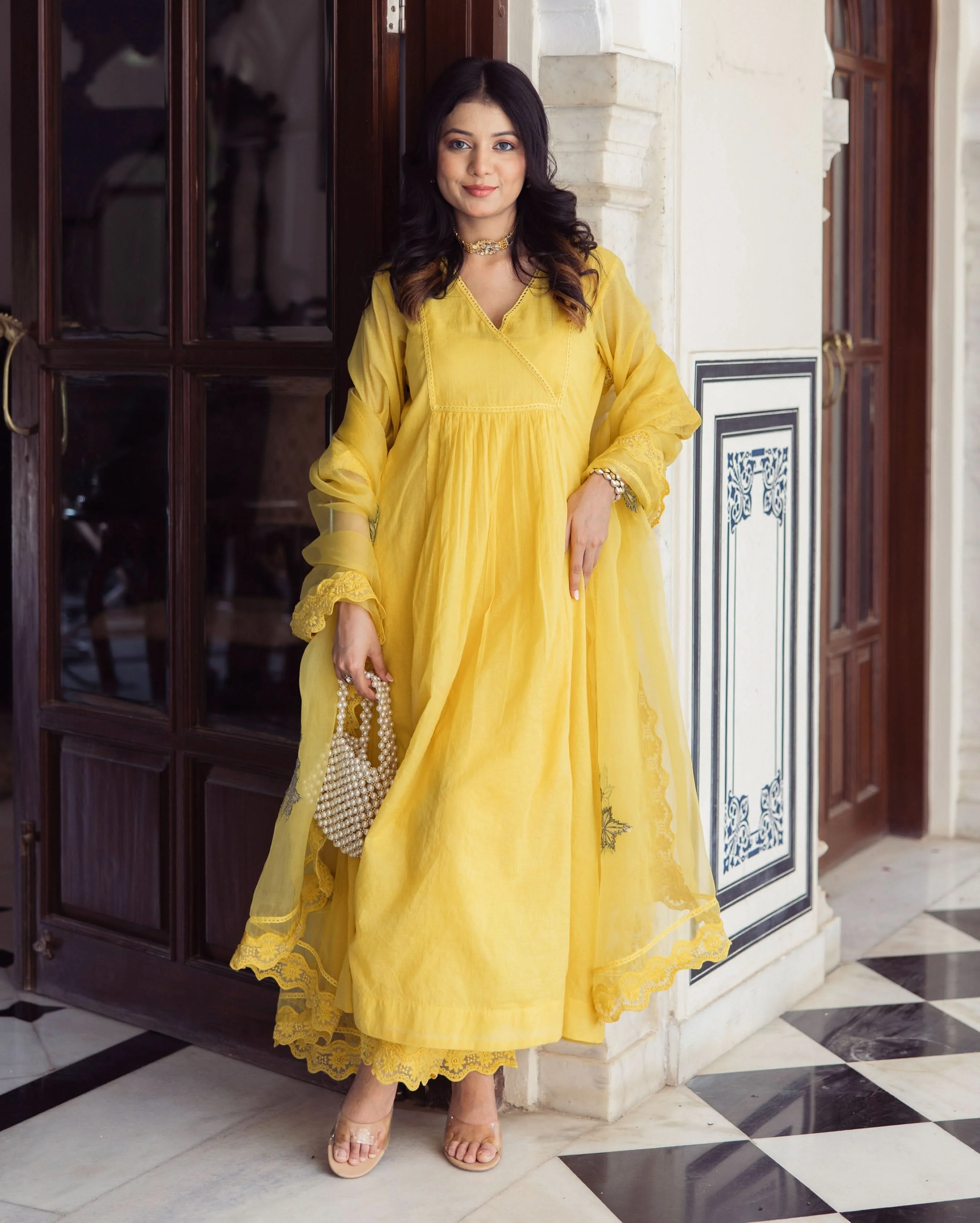 Sakshi Yellow Embroidered Chanderi Suit Set - Image 4