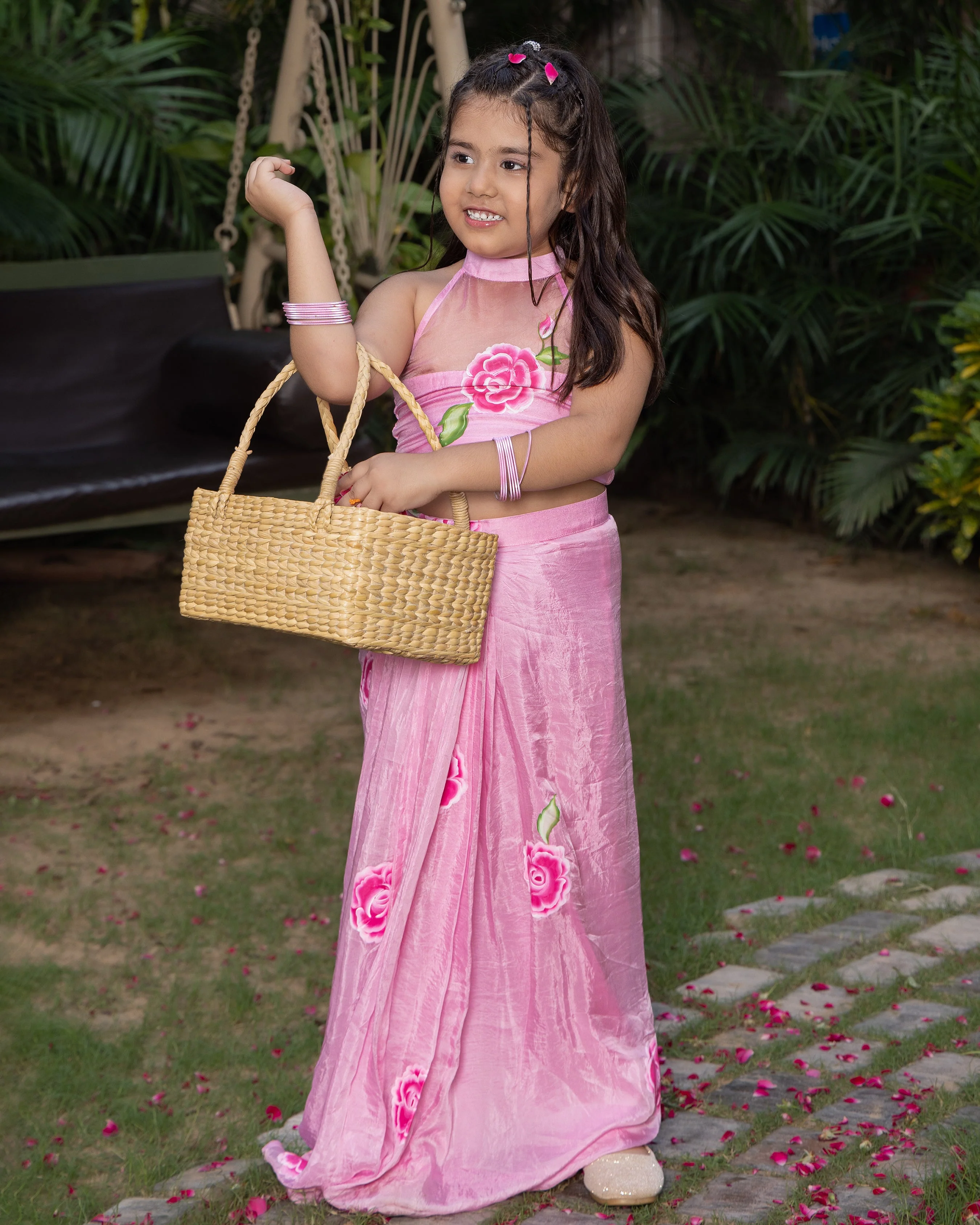 Sakura Light Pink Handpainted Silk Coord Set - Image 4