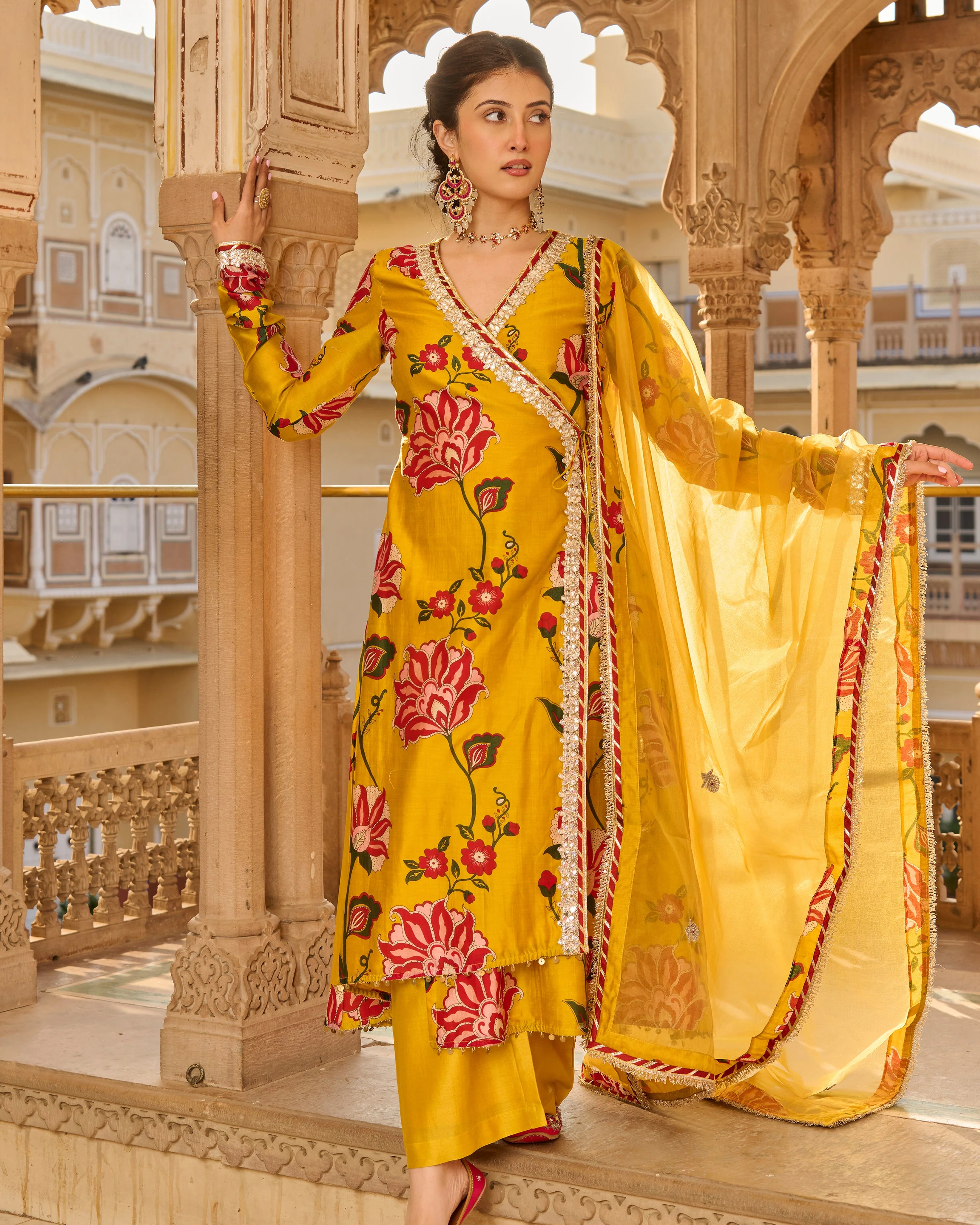 Sana Mustard Printed Chanderi Suit Set - Image 2