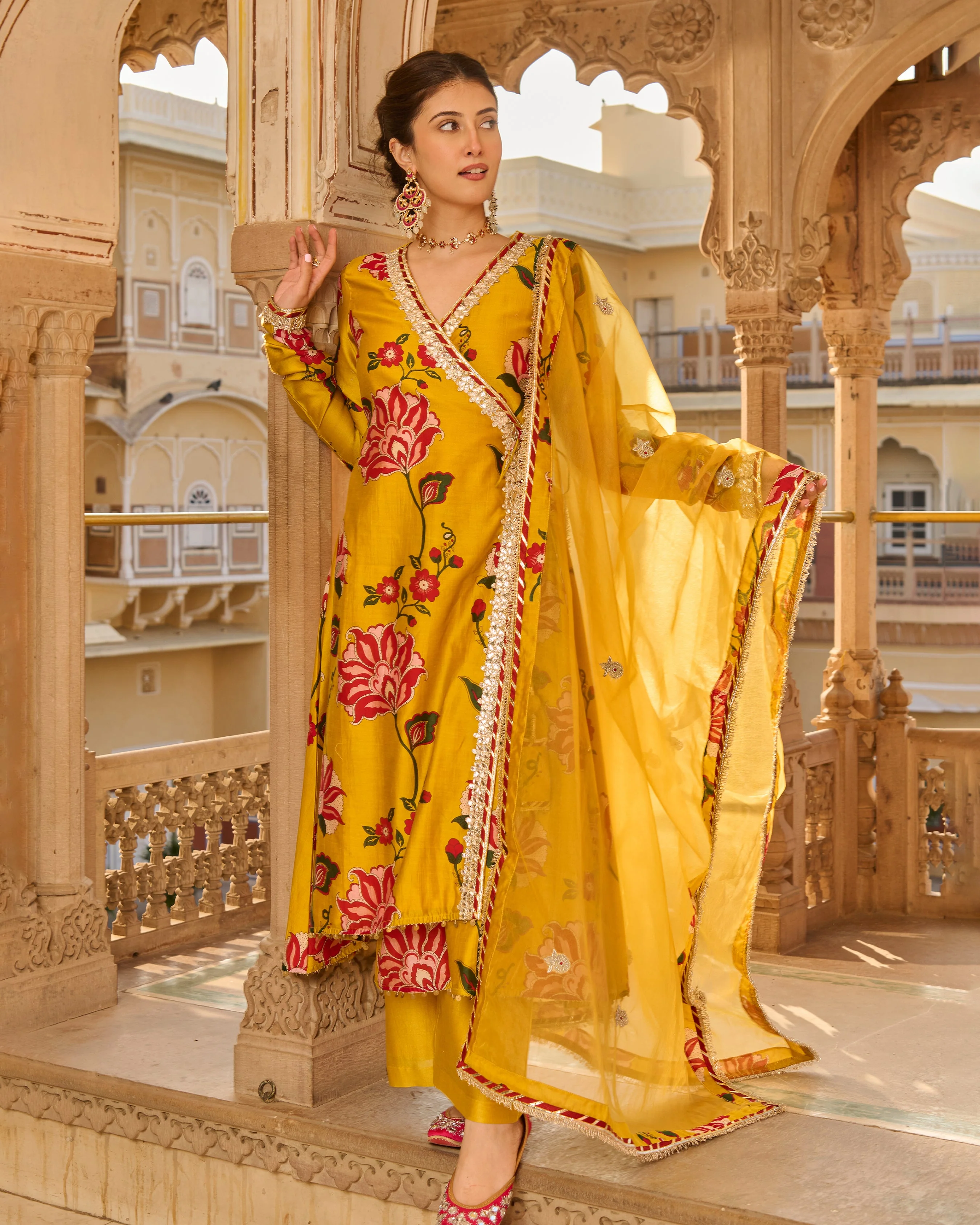 Sana Mustard Printed Chanderi Suit Set - Image 3