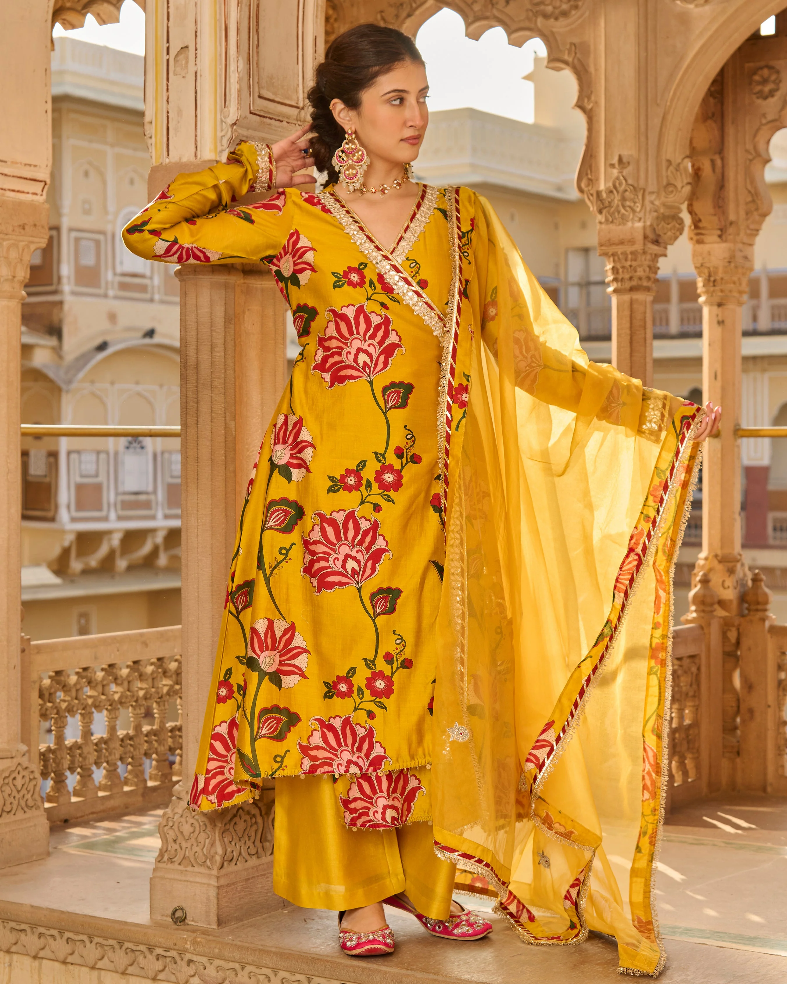 Sana Mustard Printed Chanderi Suit Set - Image 4