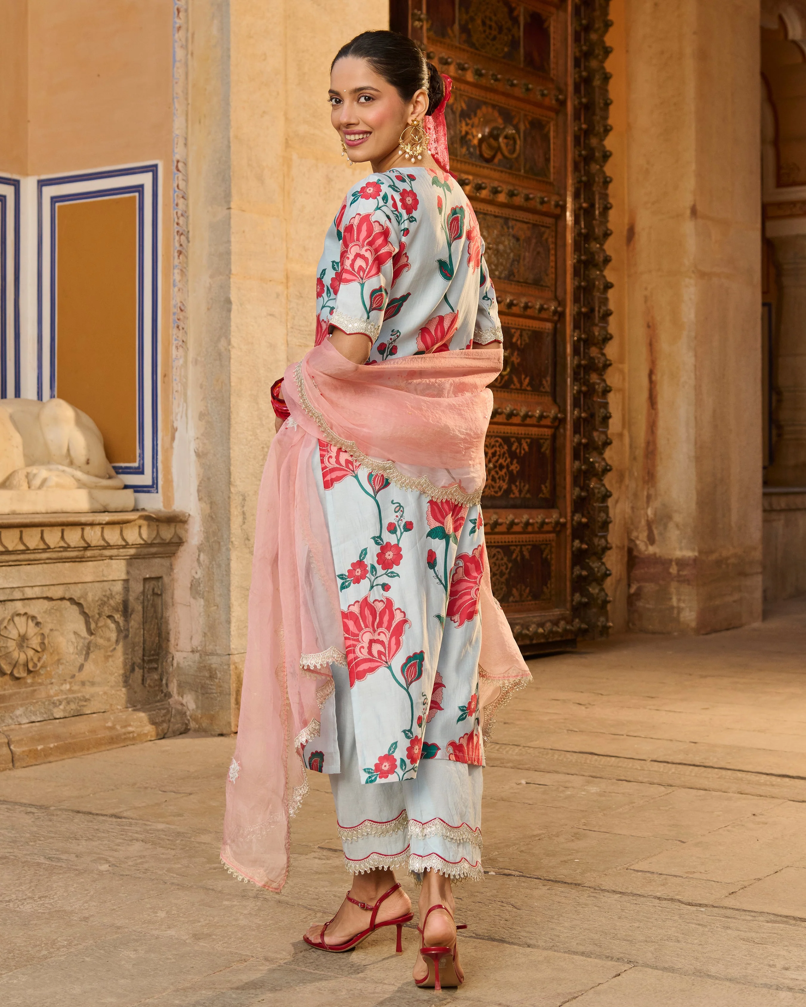 Saumya Light Blue Printed Chanderi Suit Set - Image 7