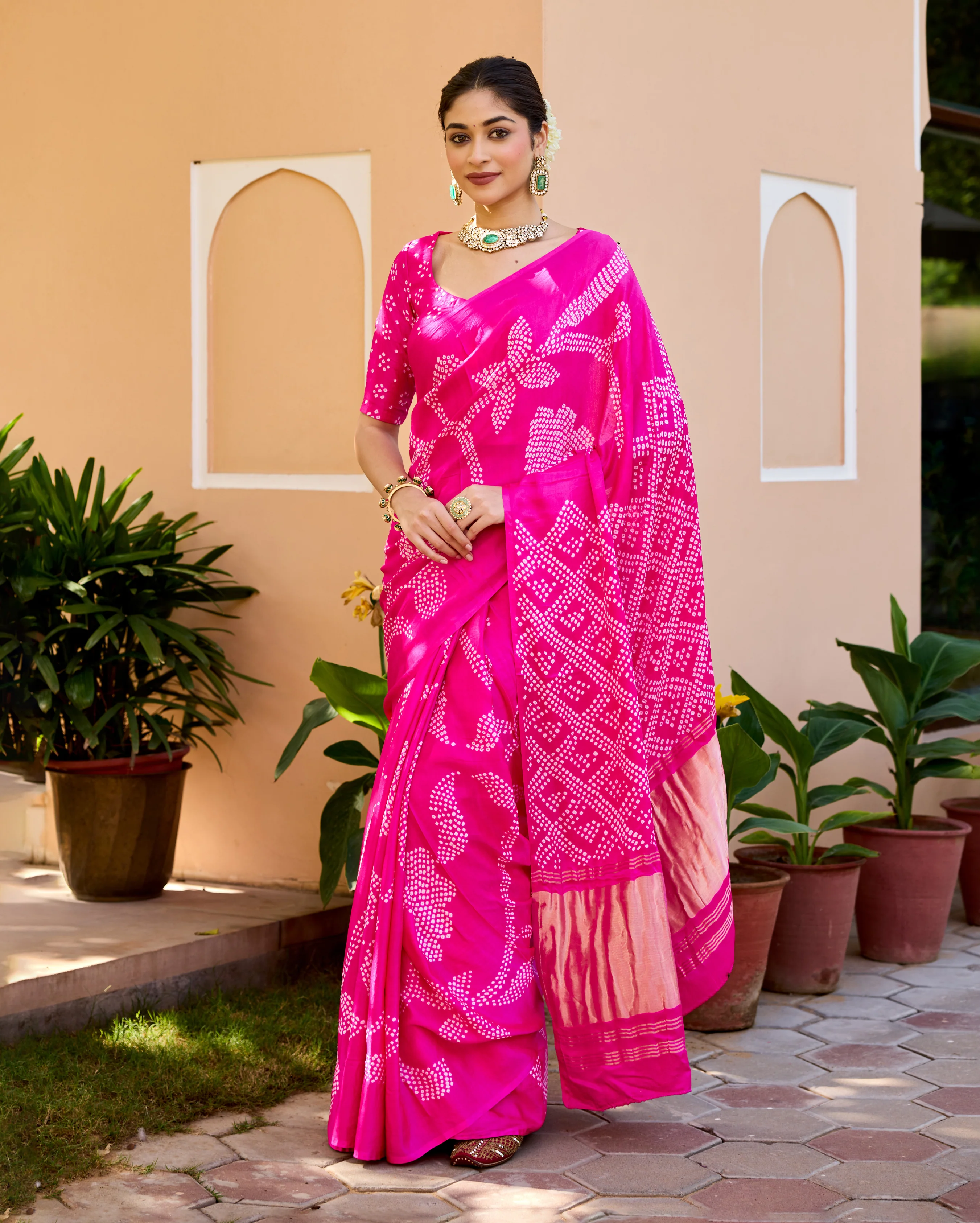 Saundarya Pink Gajji Silk Bandhej Saree