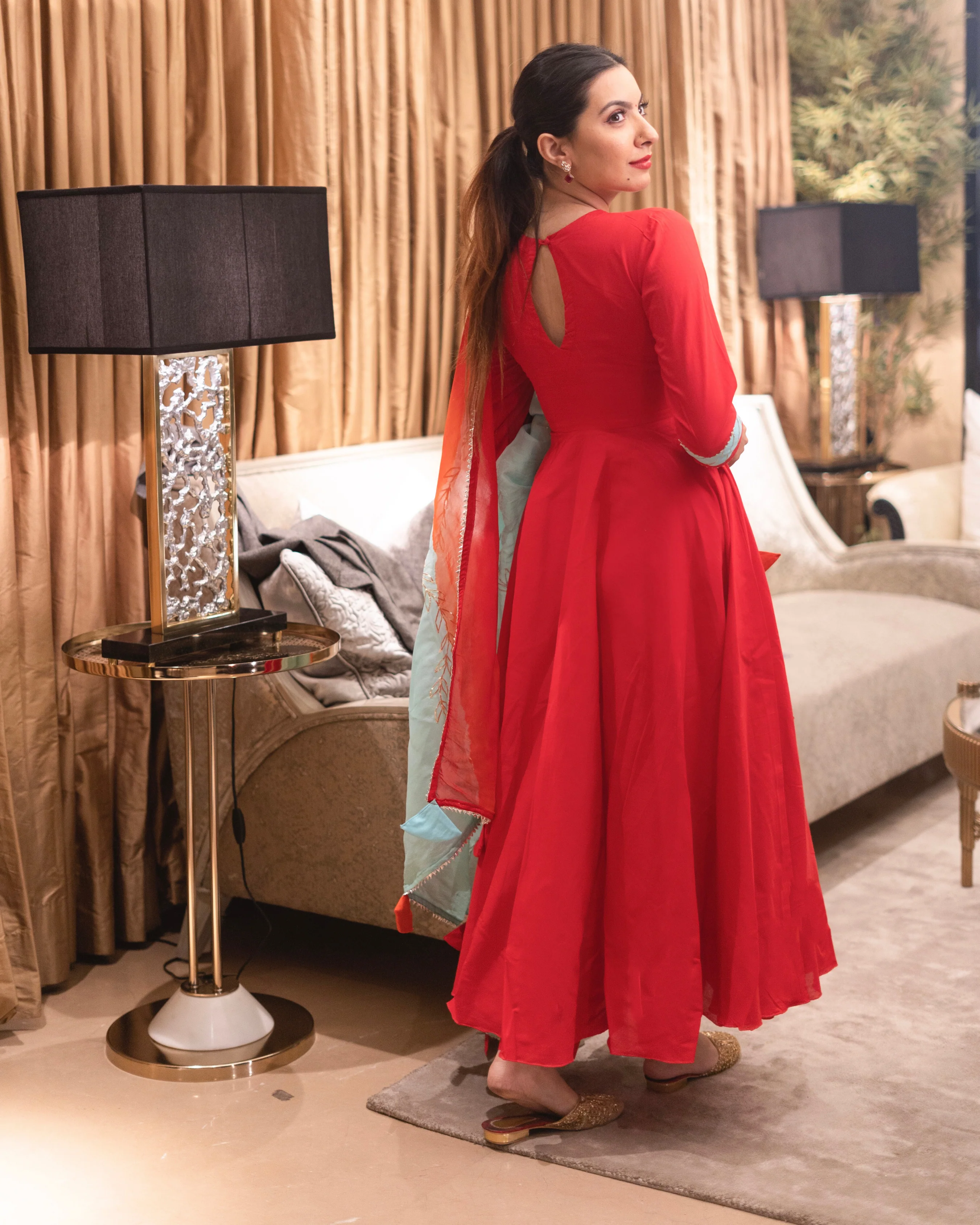 Scarlet Red Gota Suit Set - Image 3