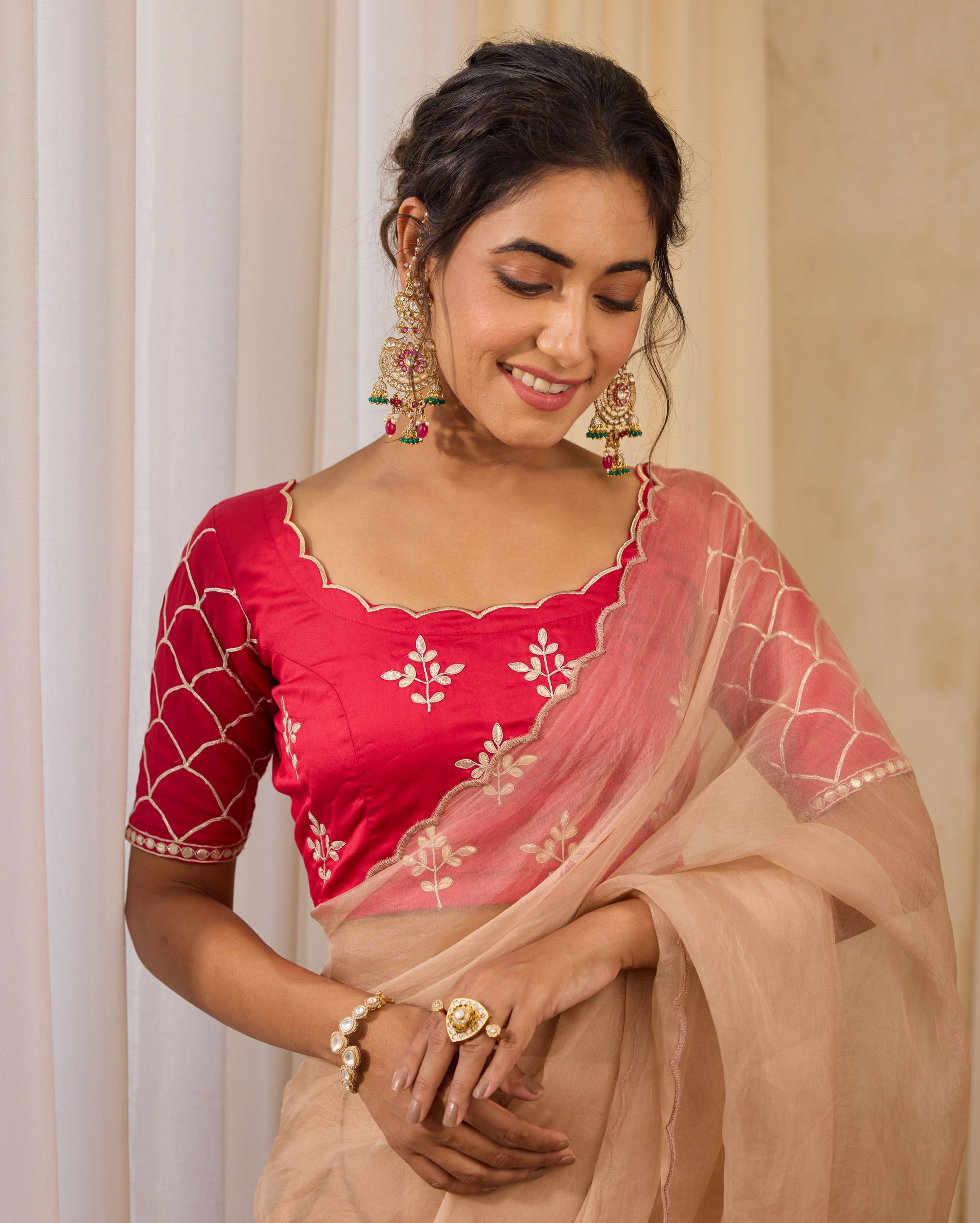Scarlet Red Satin Gotapatti Blouse - Image 2