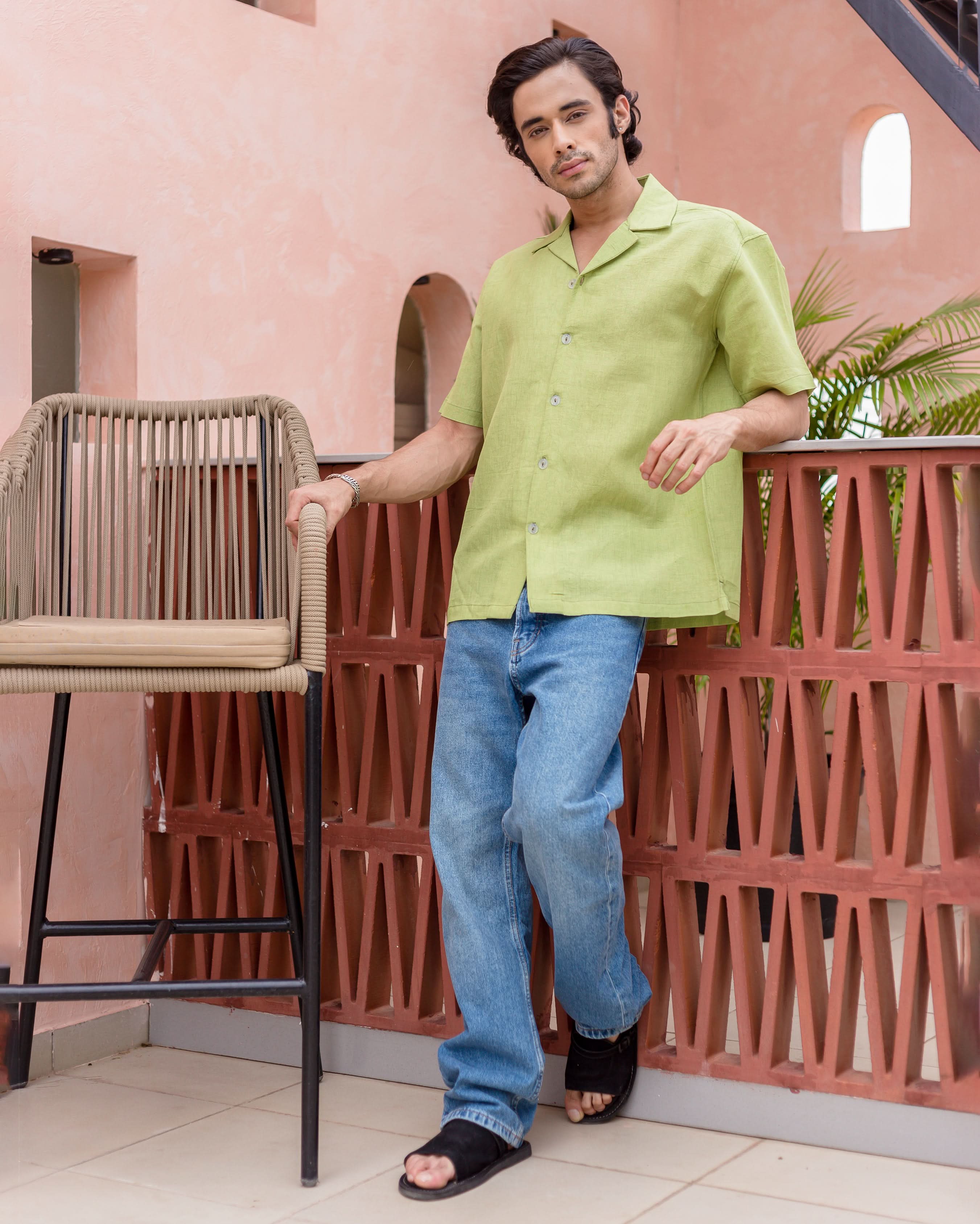 Sean Green Linen Solid Shirt - Image 2