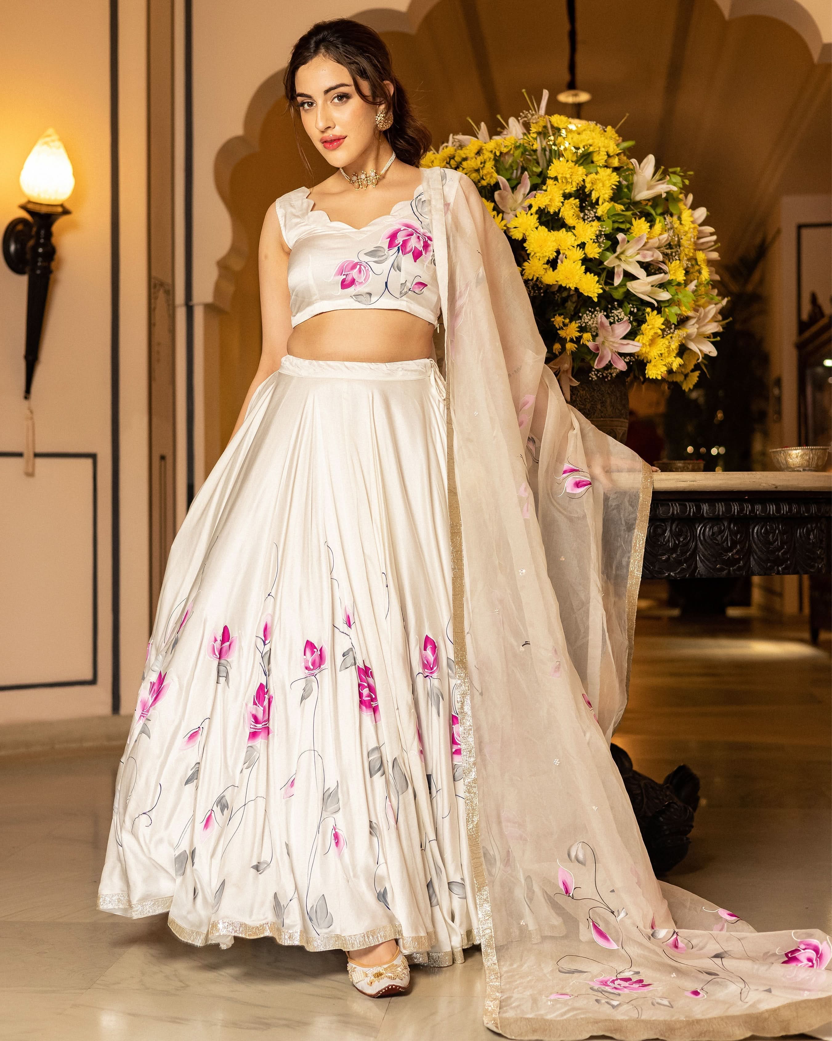 Sefid Handpainted Lehenga Set - Image 3