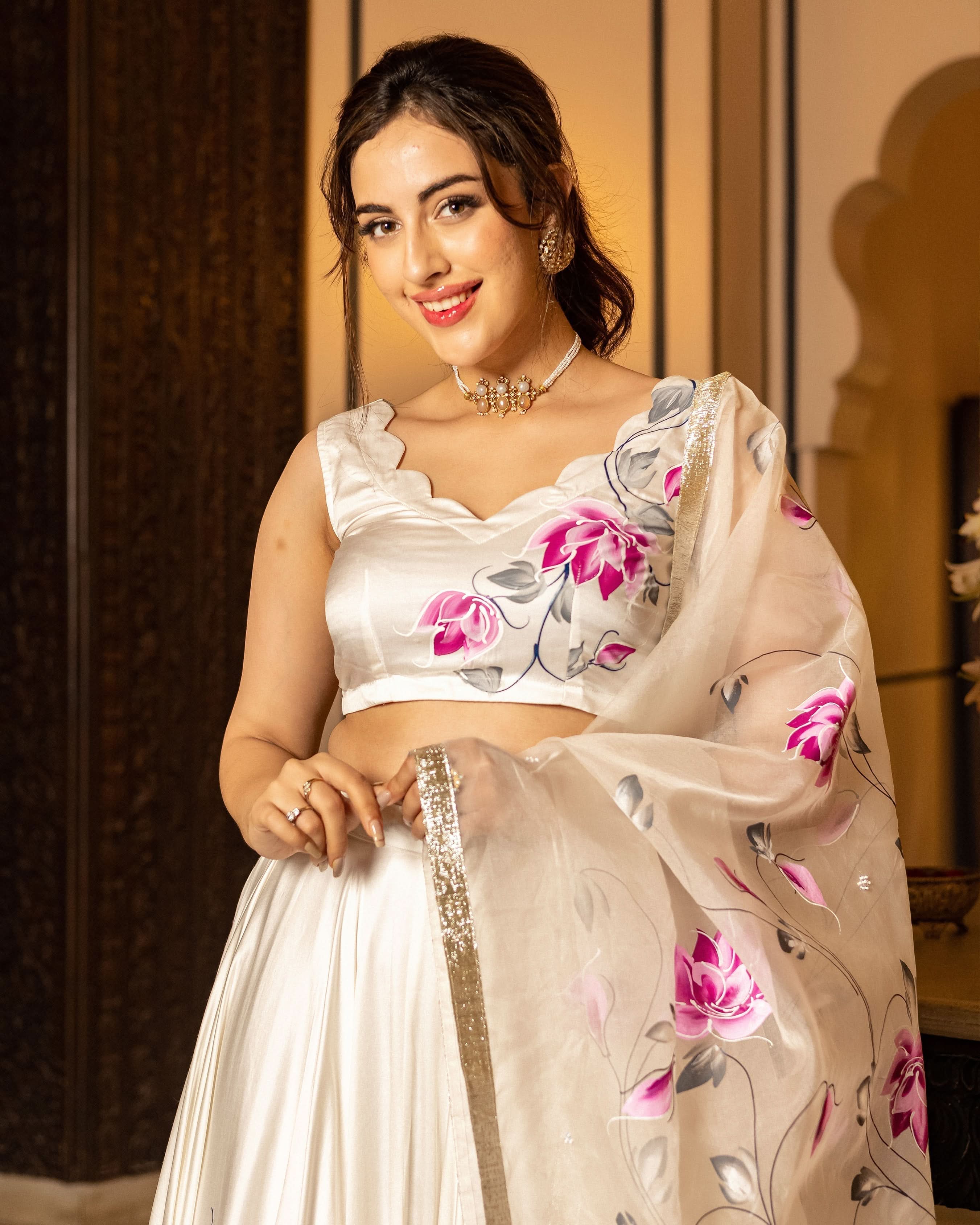 Sefid Handpainted Lehenga Set - Image 5