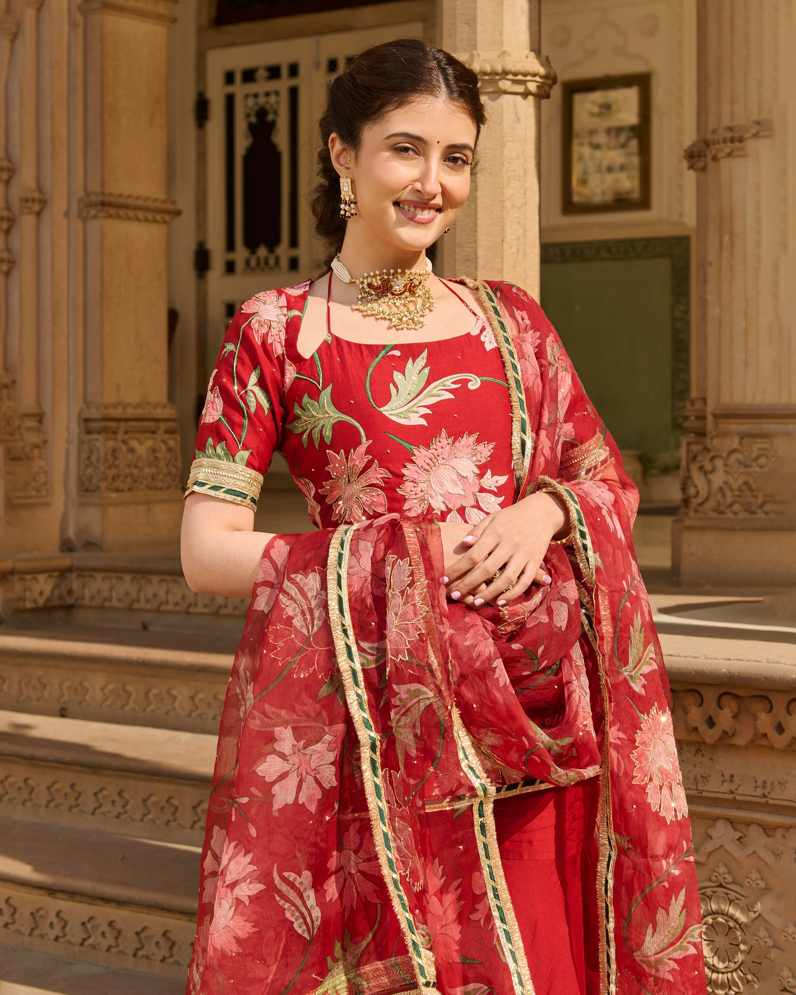 Shaan Maroon Printed Chanderi Sharara Set - Image 3