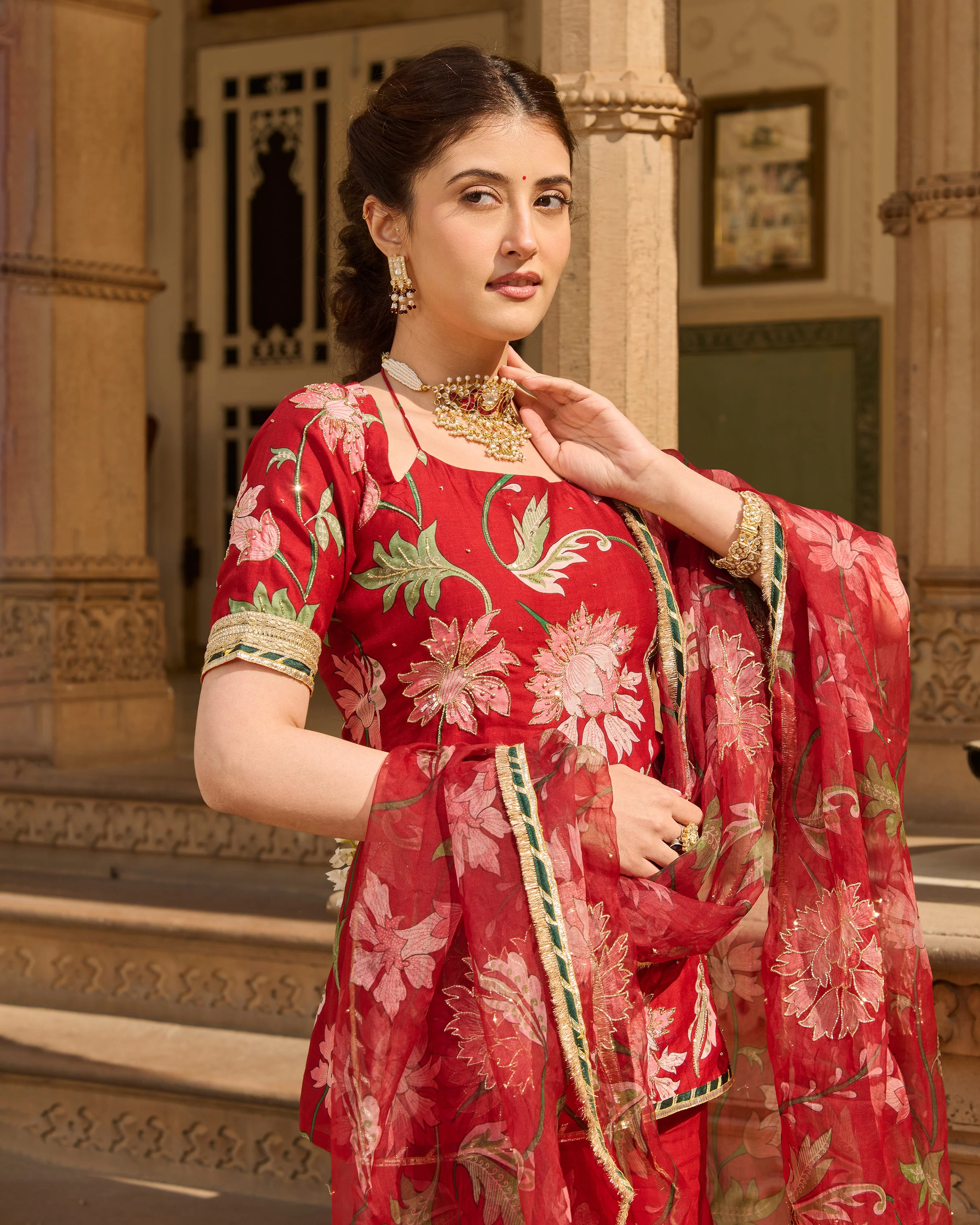 Shaan Maroon Printed Chanderi Sharara Set - Image 4