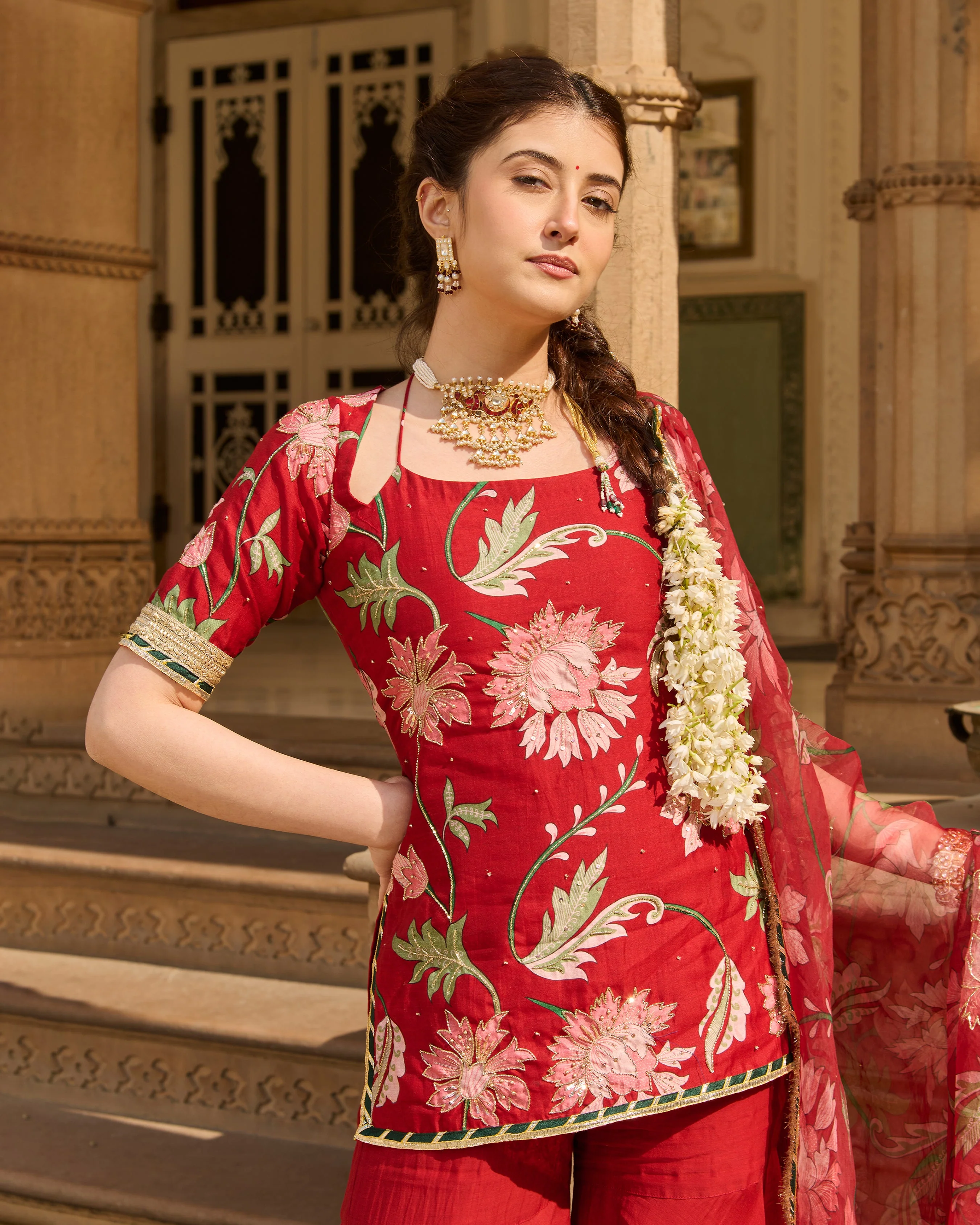 Shaan Maroon Printed Chanderi Sharara Set - Image 5