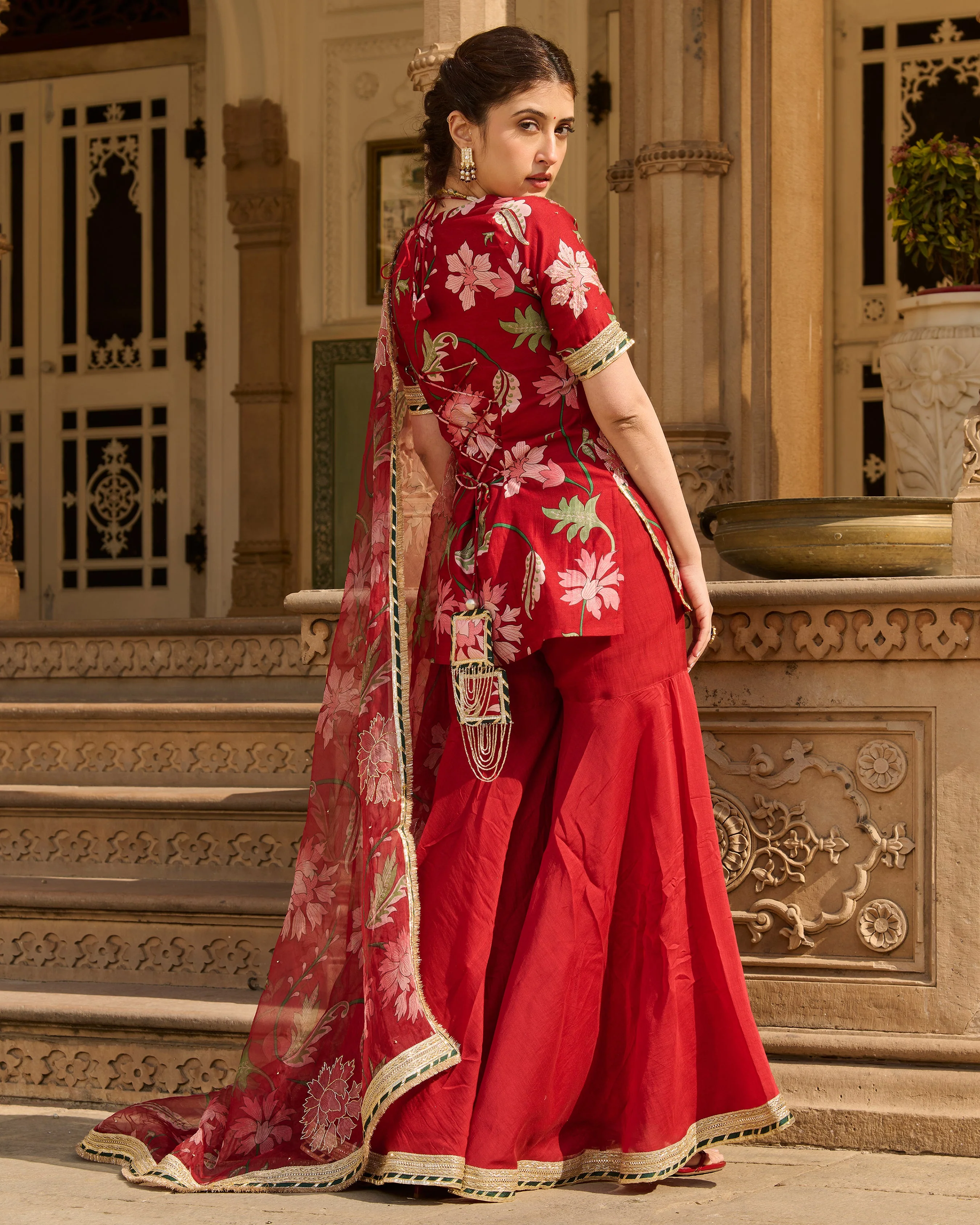 Shaan Maroon Printed Chanderi Sharara Set - Image 7