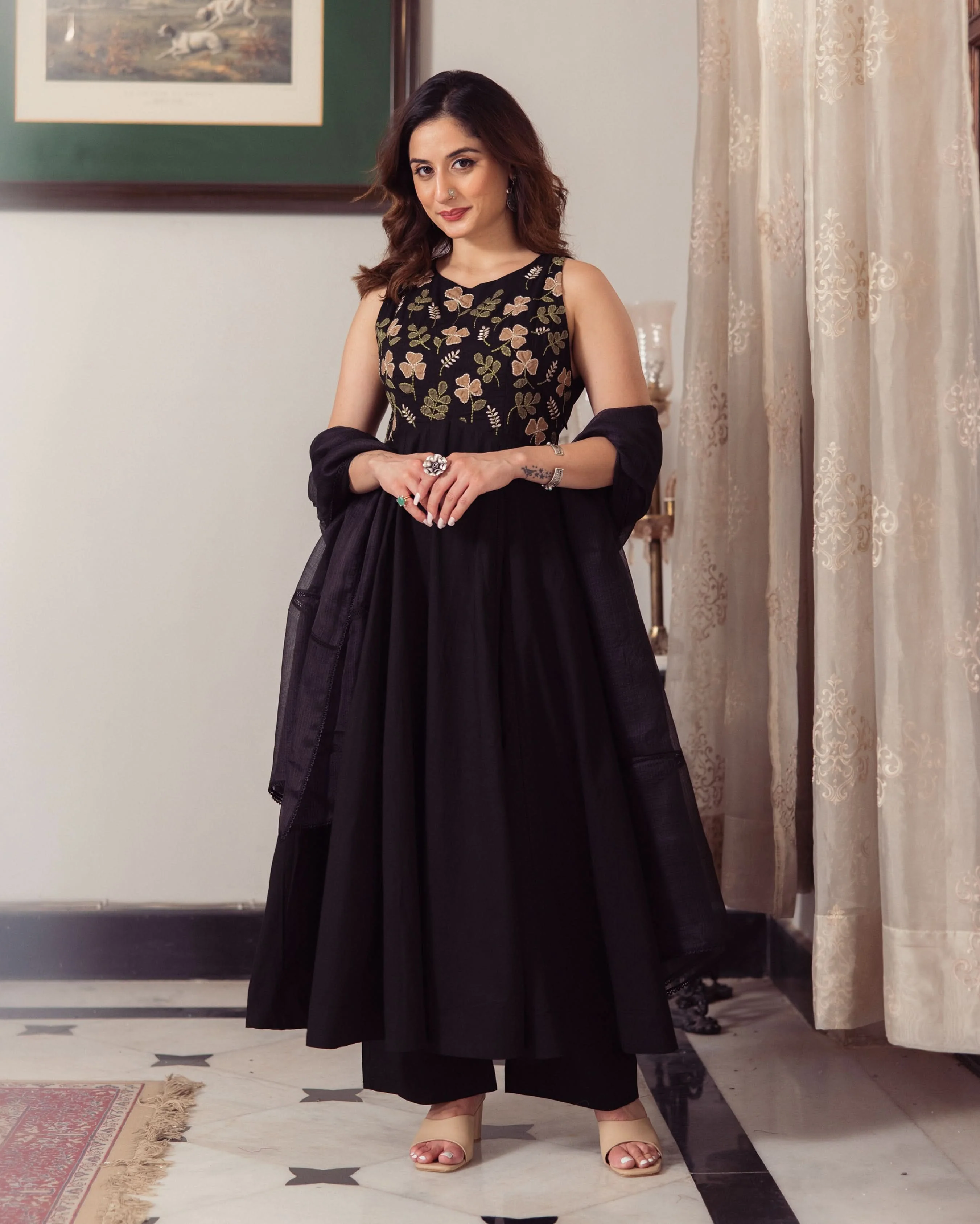 Shadow Black Embroidered Cotton Suit Set - Image 5