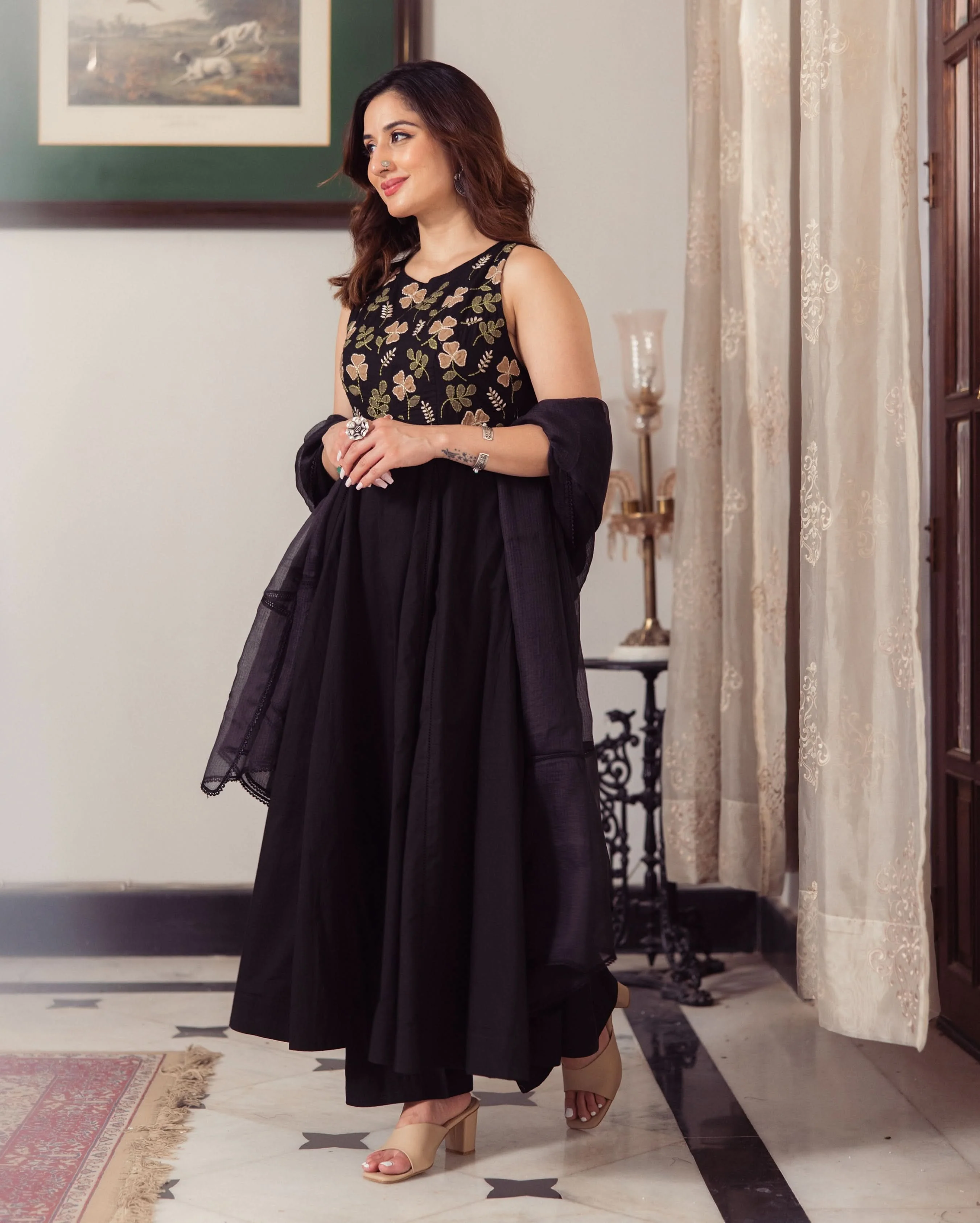 Shadow Black Embroidered Cotton Suit Set - Image 6