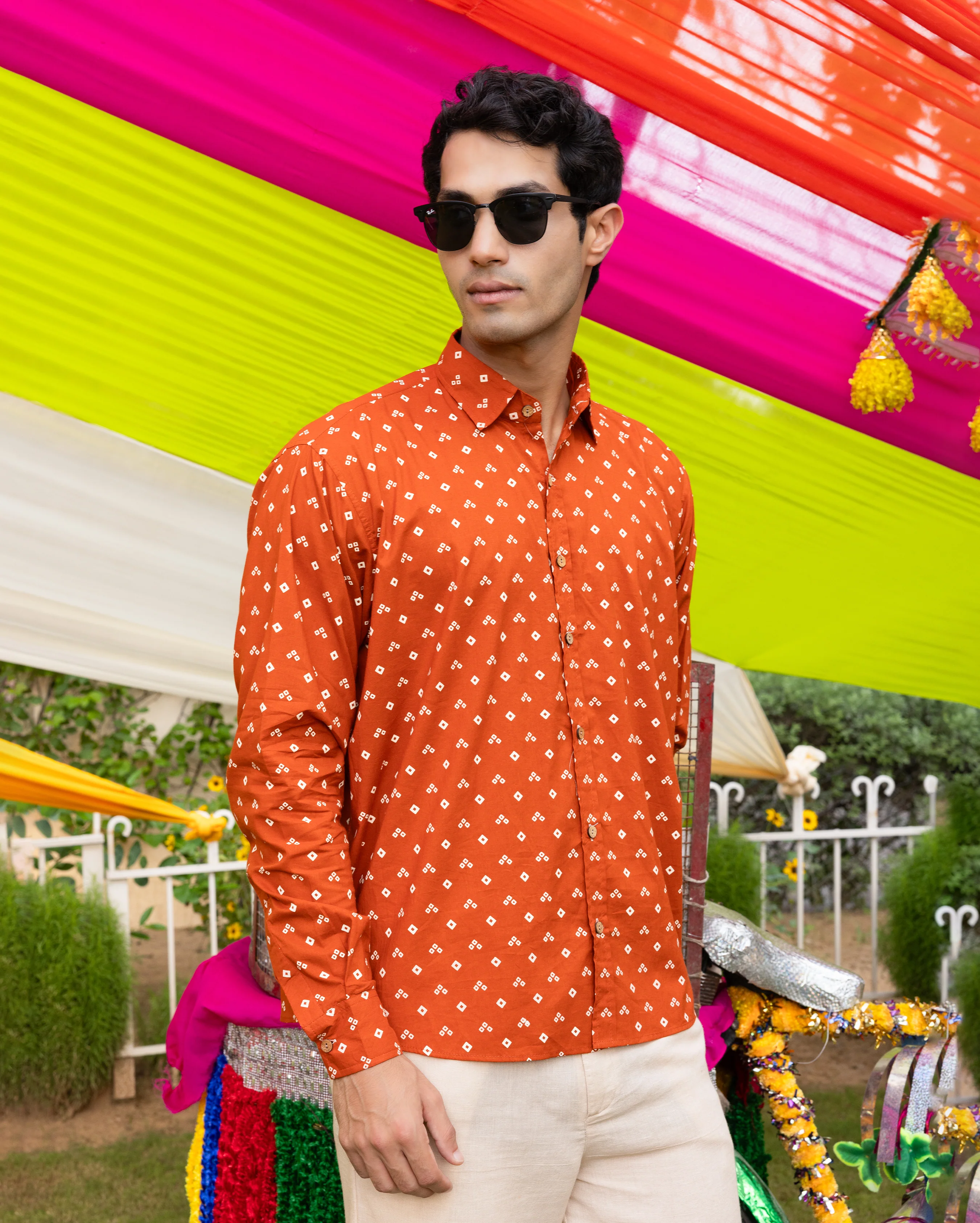 Sharvik Orange Bandhani Cotton Shirt - Image 3