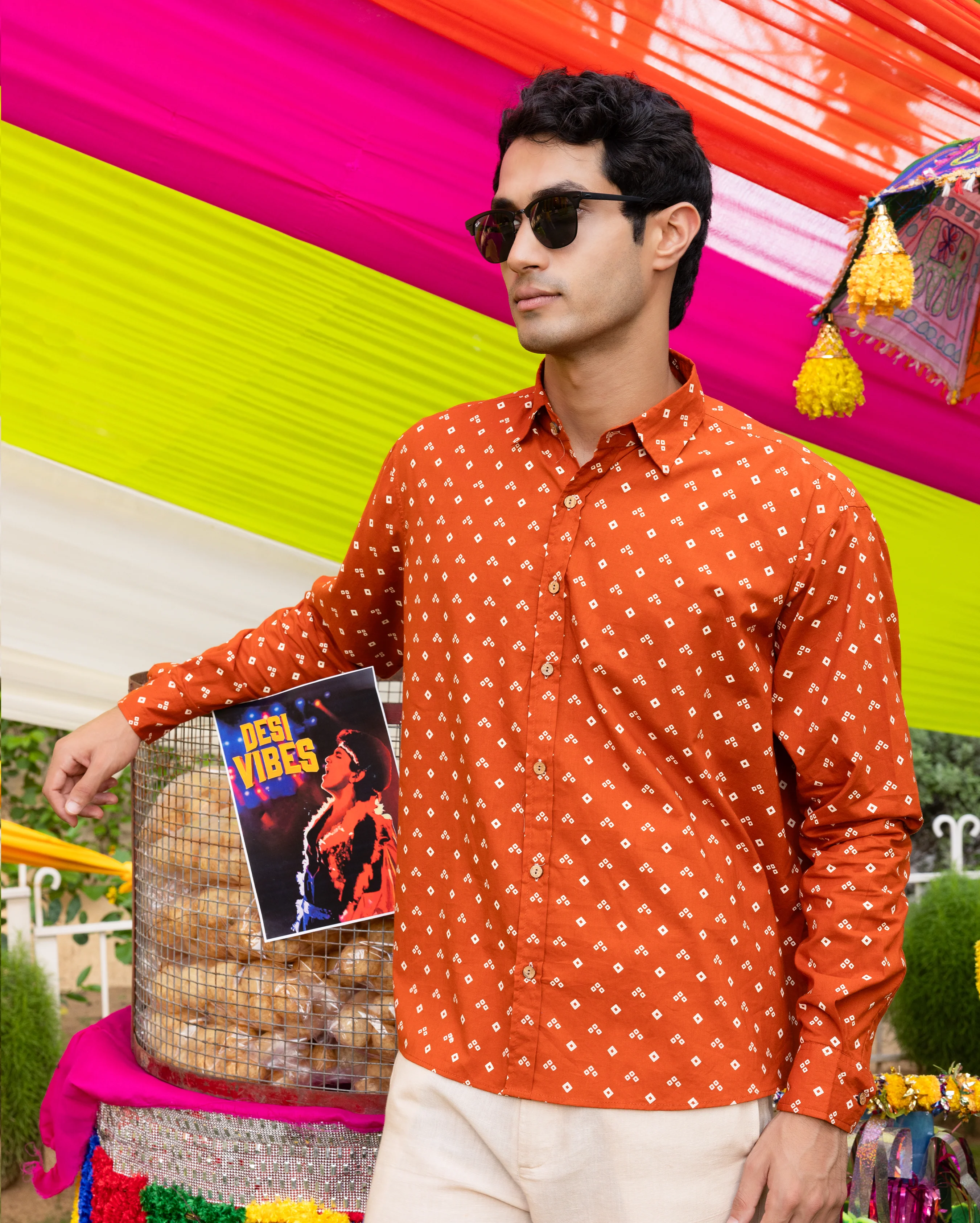 Sharvik Orange Bandhani Cotton Shirt - Image 4