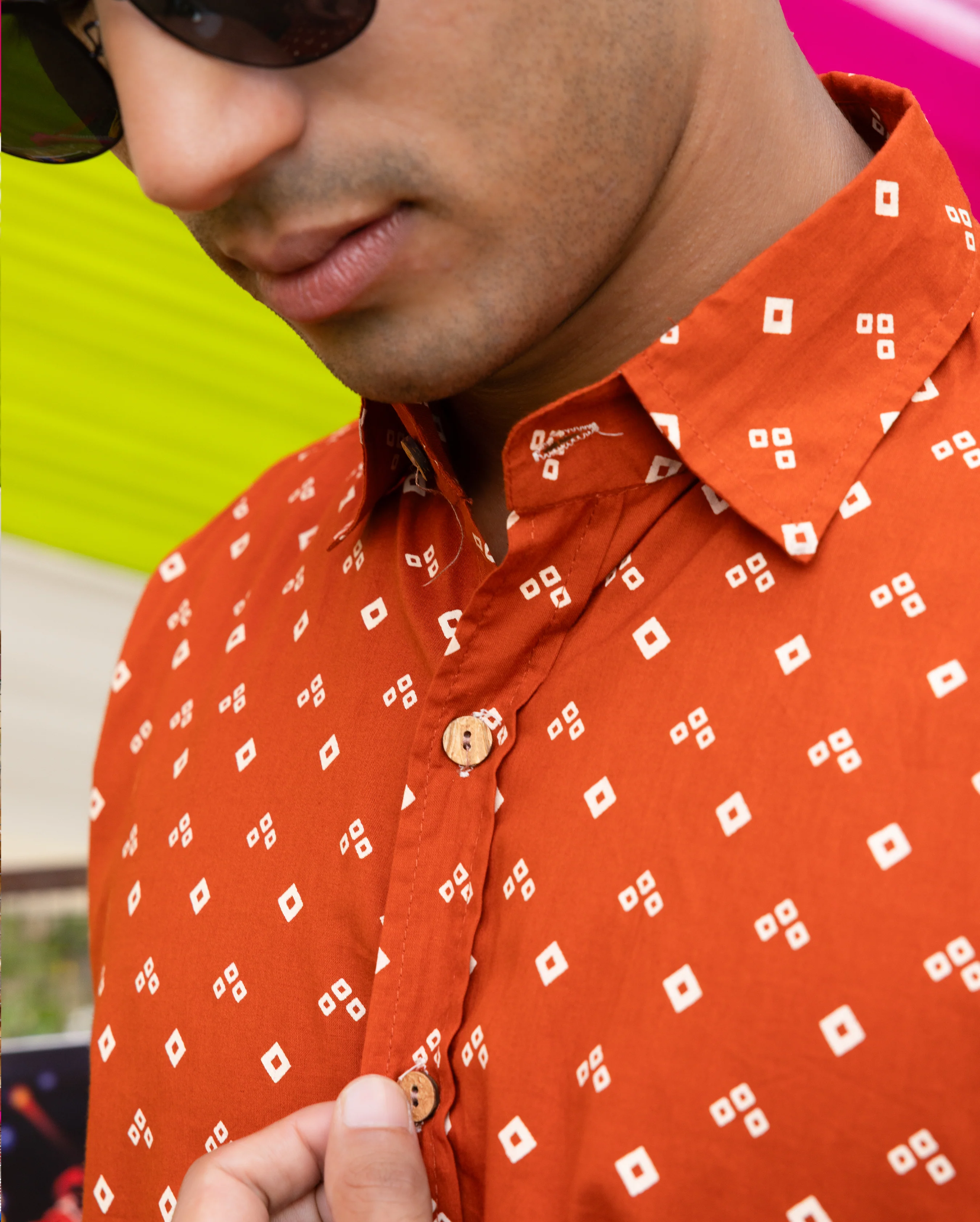 Sharvik Orange Bandhani Cotton Shirt - Image 6