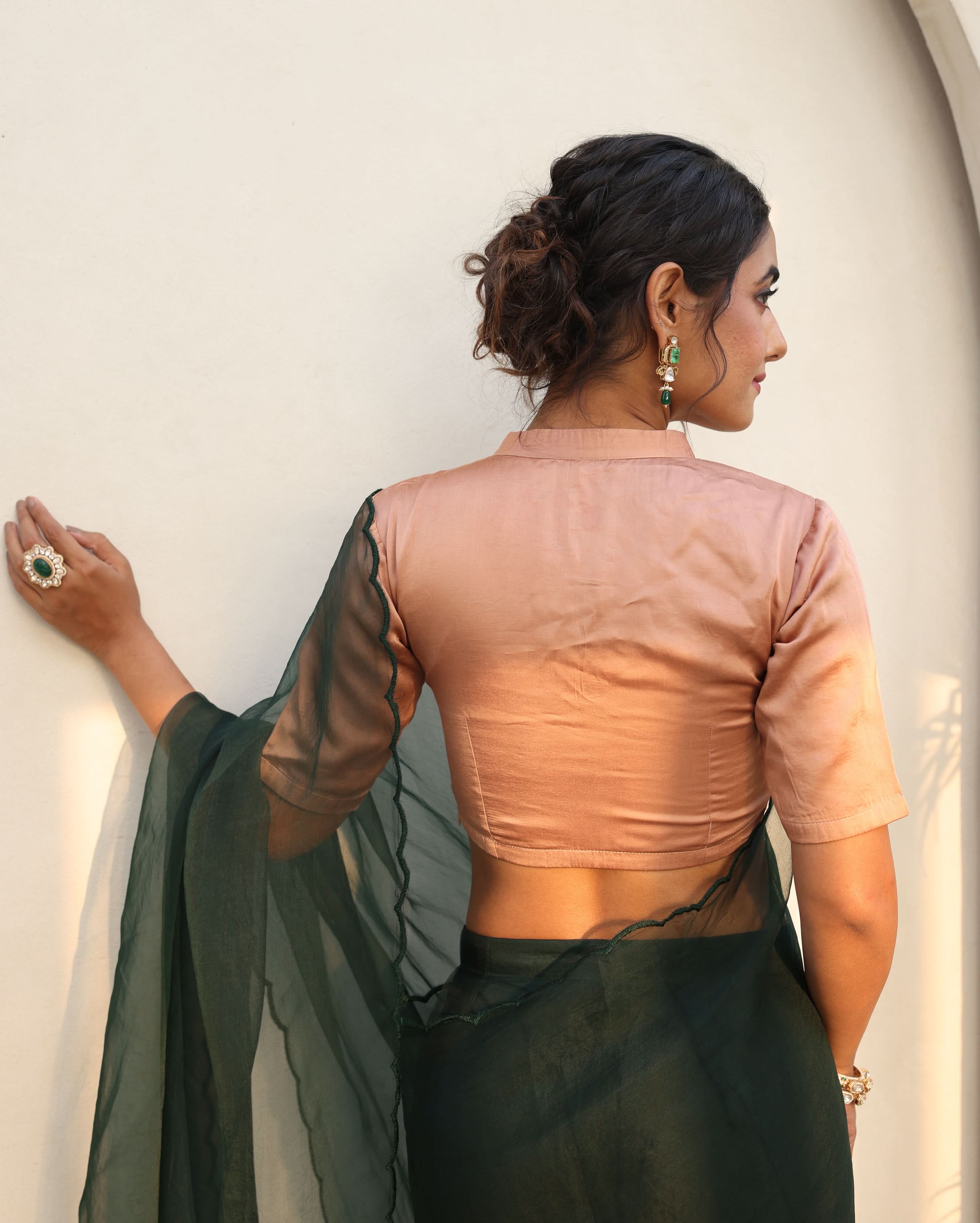 Sharvya Nude Brown Satin Blouse - Image 3