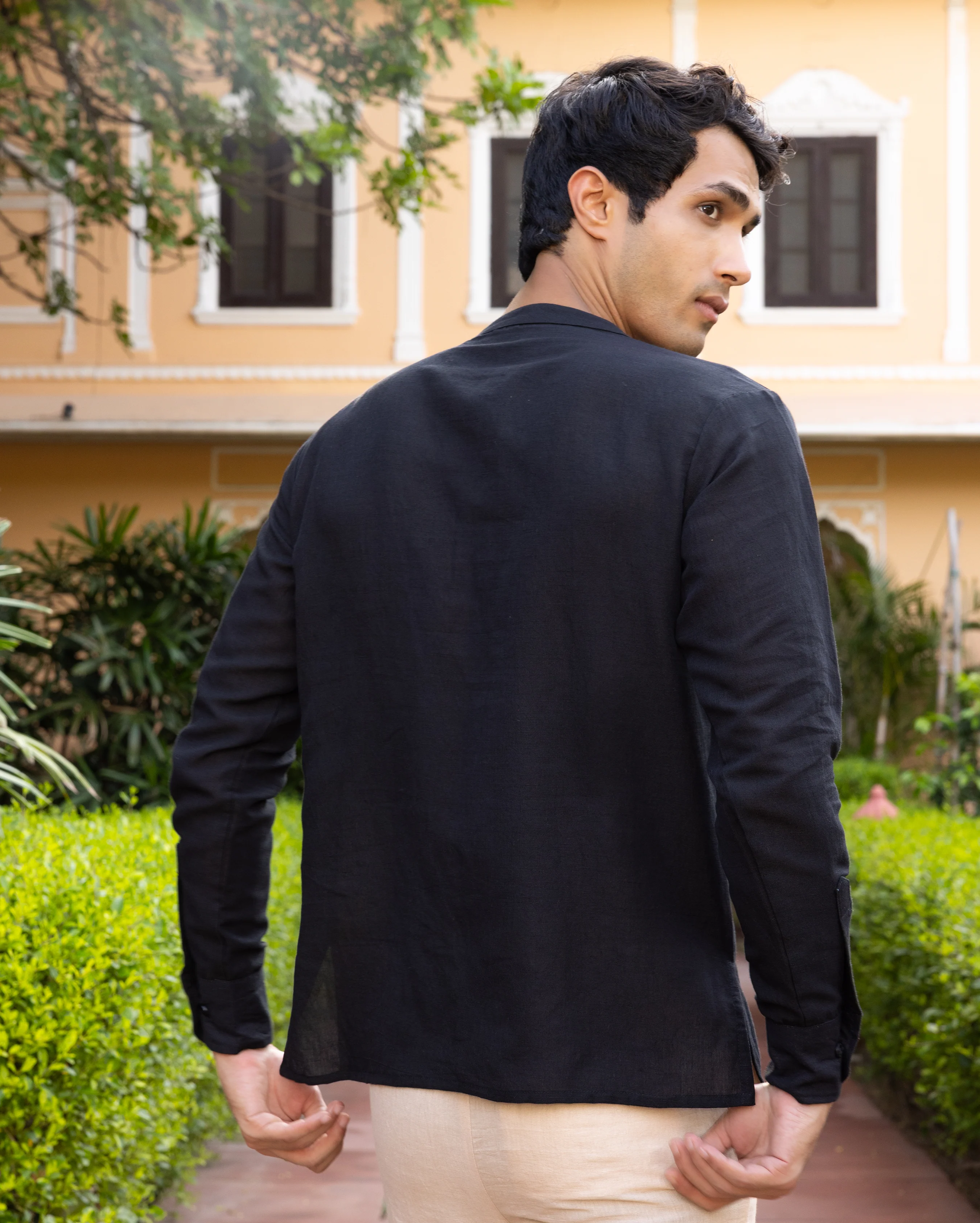 Shaurya Black Solid Linen Kurta - Image 6