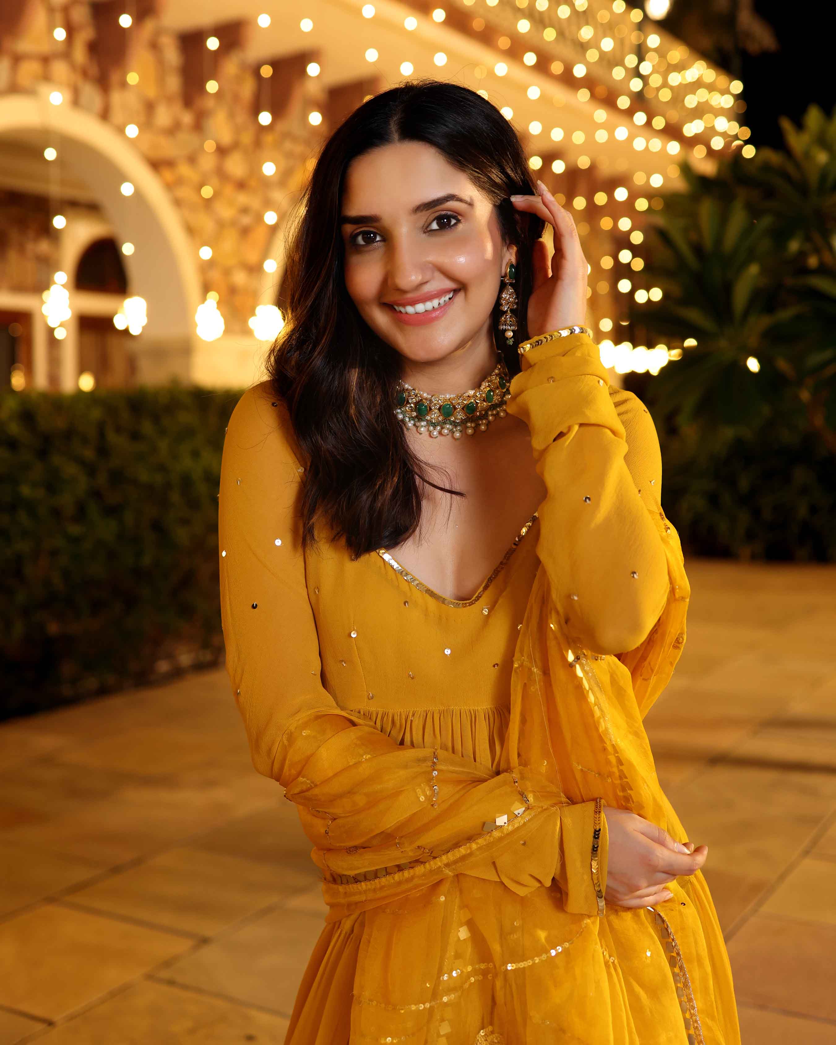 Shimmering Mustard Sequin Georgette Suit Set - Image 9