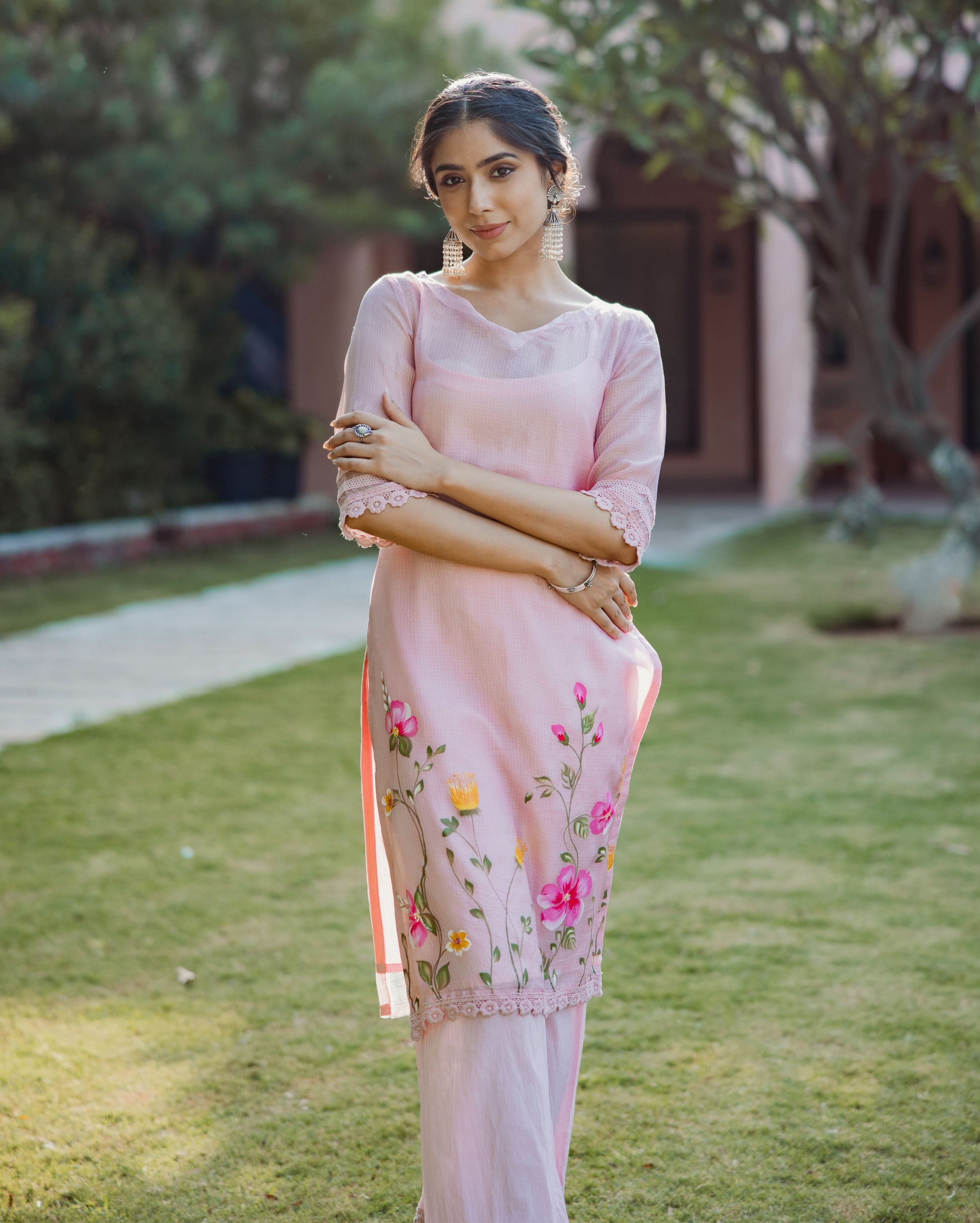 Shitij Pink Handpainted Doria Kurta Set - Image 5