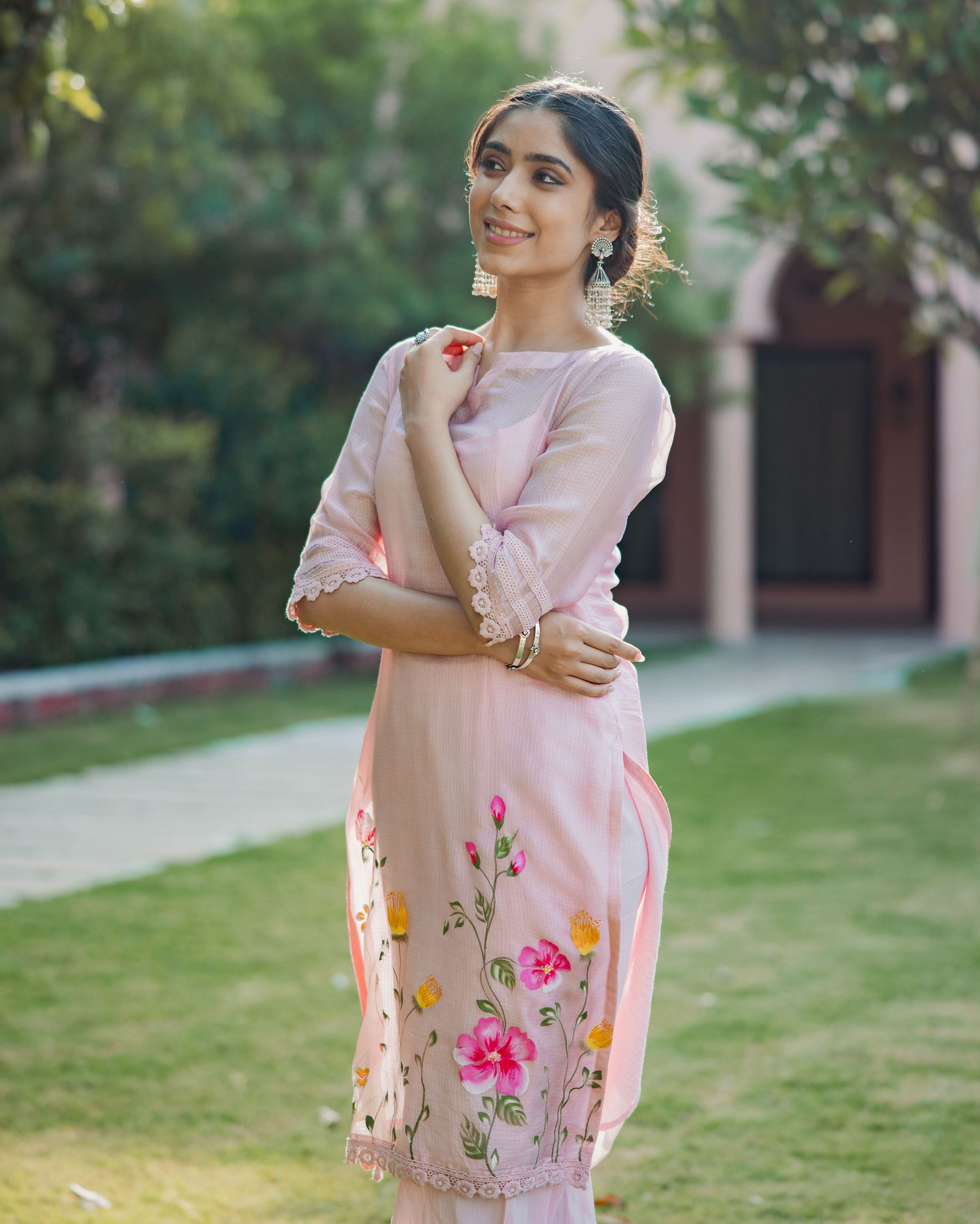 Shitij Pink Handpainted Doria Kurta Set - Image 6