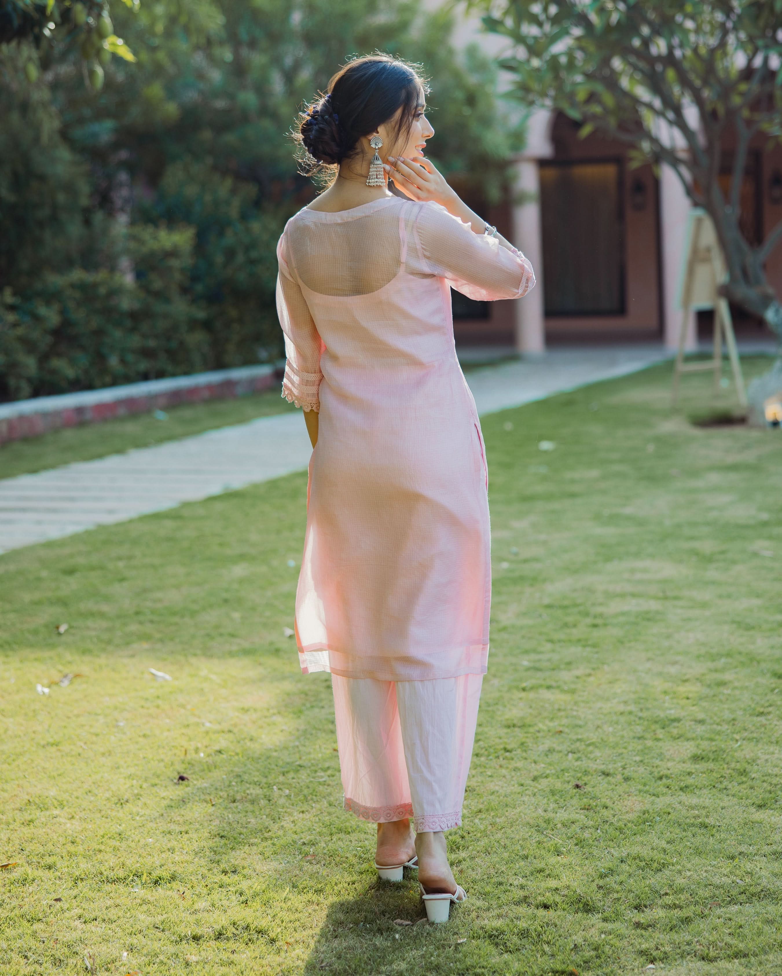 Shitij Pink Handpainted Doria Kurta Set - Image 8