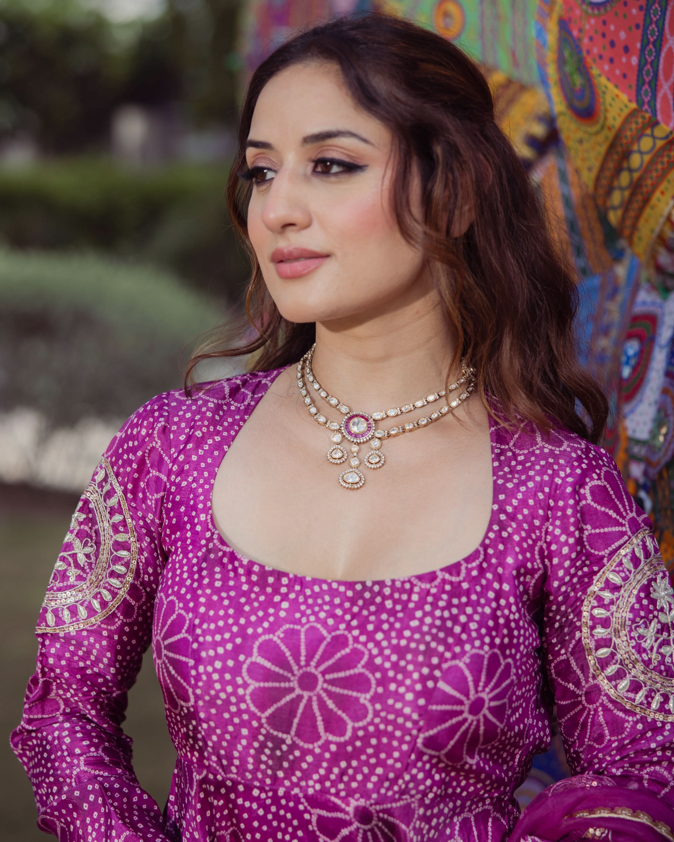 Shraddha Magenta Bandhani Chanderi Suit Set - Image 6