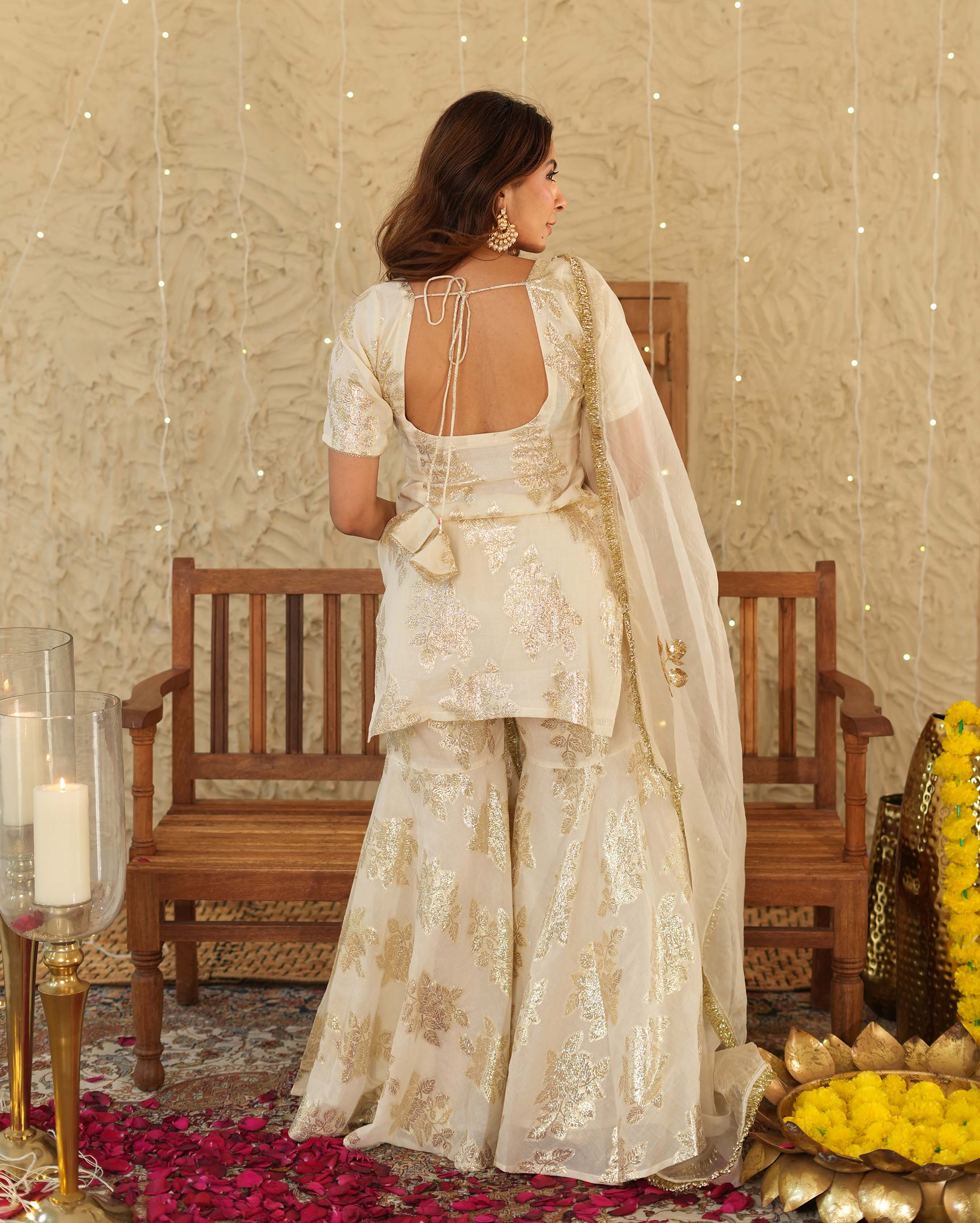 Shubh White Jacquard Sharara Set - Image 5