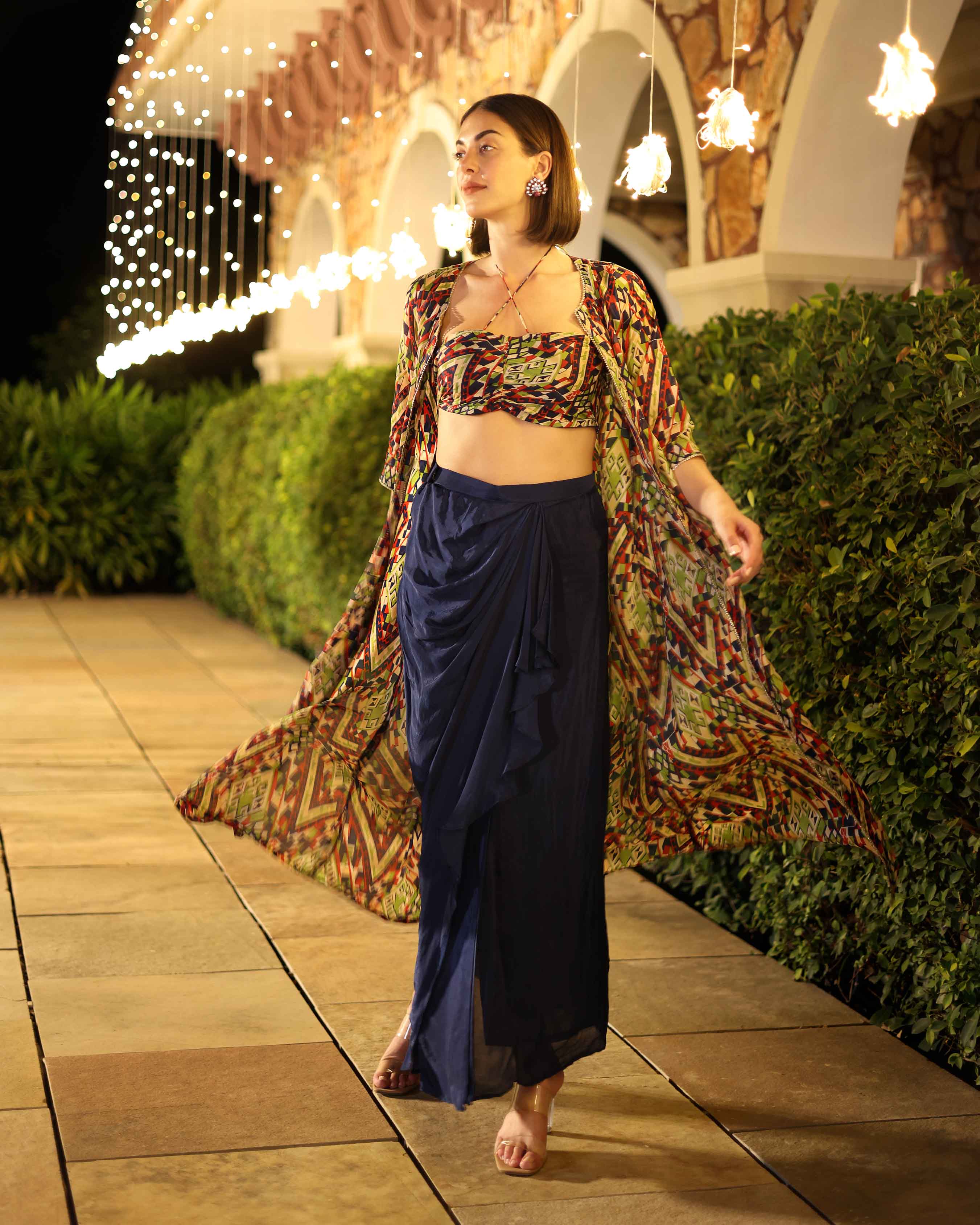 Shyla Blue Printed Silk Coord Set - Image 3