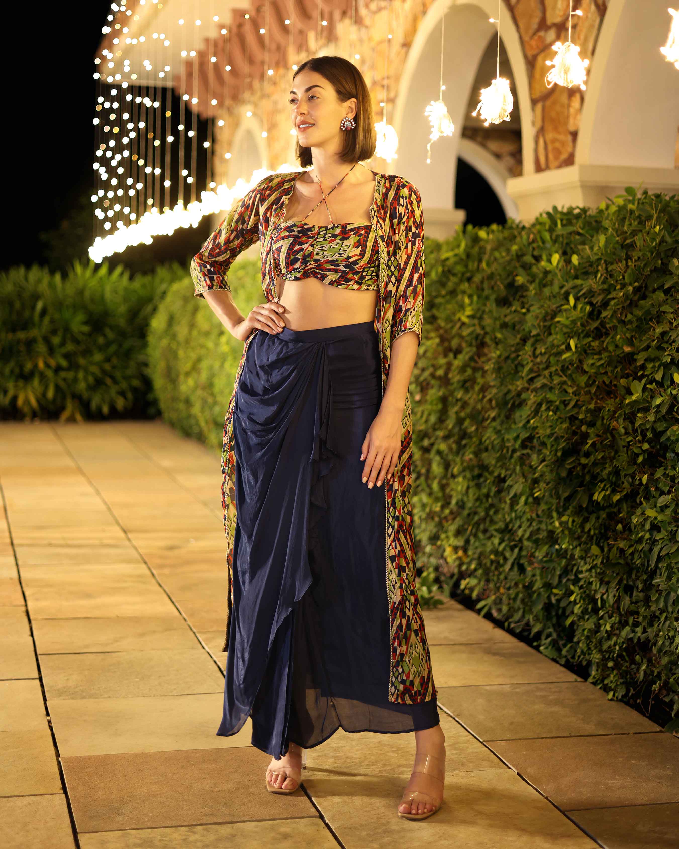Shyla Blue Printed Silk Coord Set - Image 4